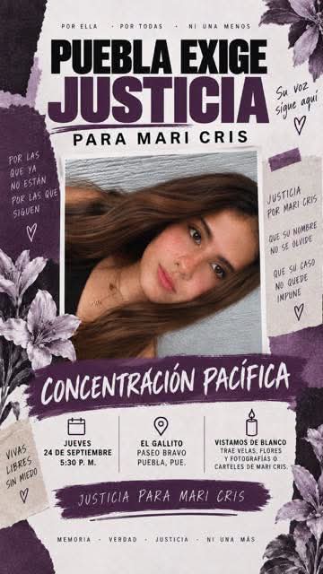 contramascaras's tweet photo. 🔵Bajo el lema "Por ella, Por todas, Ni una menos", convocan  a concentración en #Puebla para MariCris, egresada de la Licenciatura de Economía de la Universidad Cristóbal Colón y víctima de f3m1n1c1d1o en Veracruz, donde también habrá una movilización🔵Su agresor ya fue detenido https://t.co/6eHF8lbt87