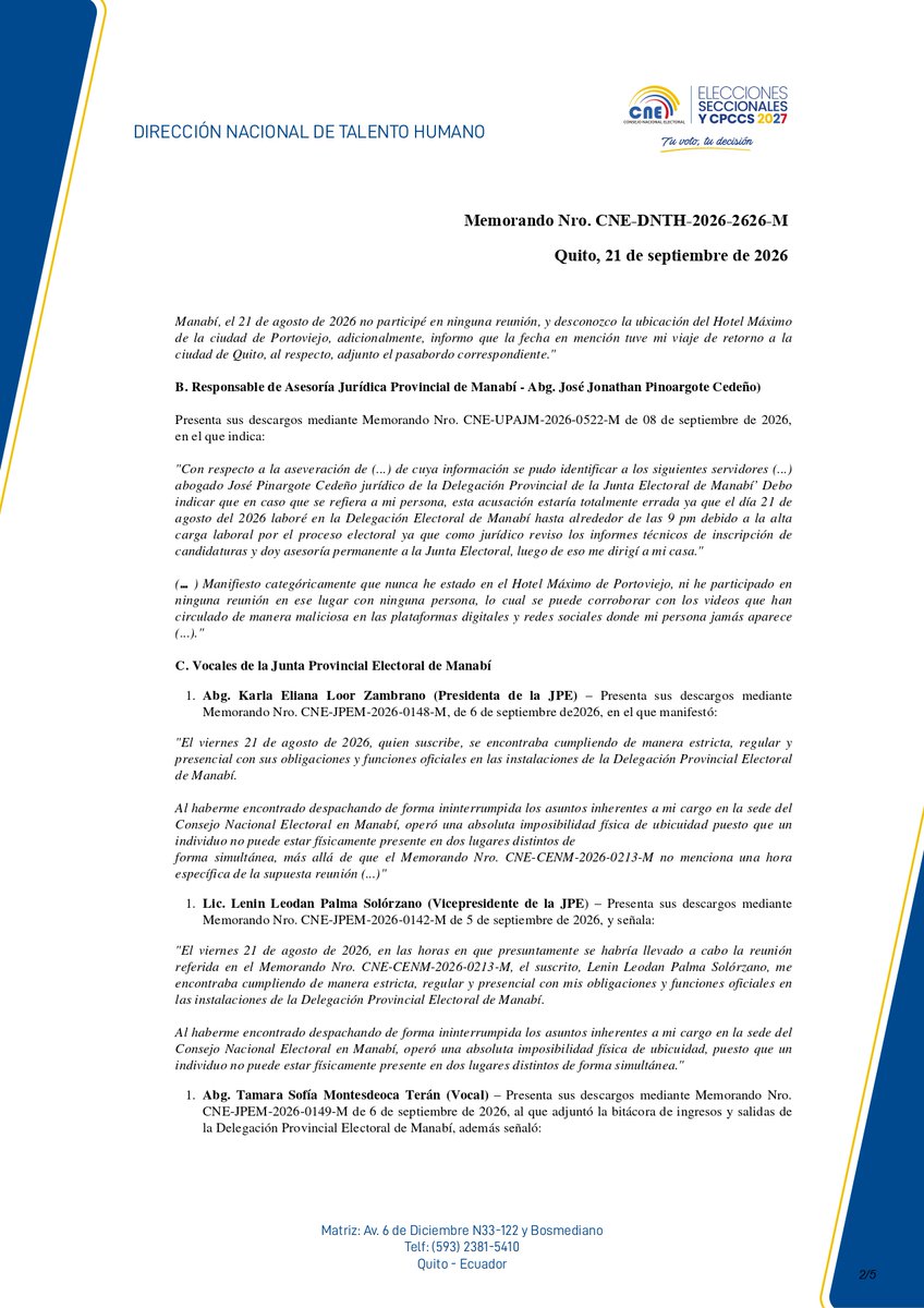 ElenaNajeraM's tweet photo. Solicité al Presidente del CNE que se proceda con la cancelación de los Vocales de la Junta Provincial Electoral de Manabí, que participaron en una reunión con un candidato a prefecto de la provincia. Esta es la respuesta que recibí: ¿Acaso se está encubriendo a alguien? 

@ParticipacionPC @FCD_Ecuador @OEAenEcuador @UEenEcuador