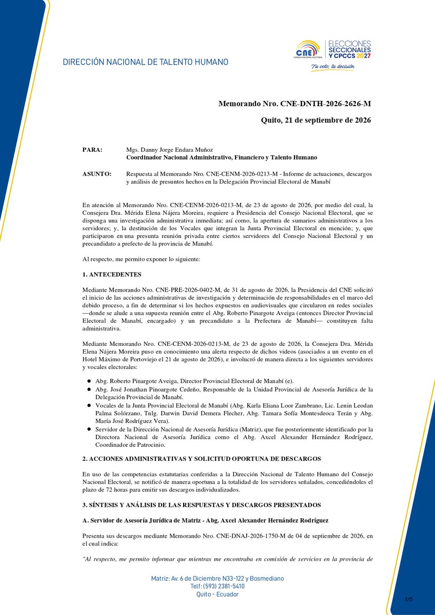 ElenaNajeraM's tweet photo. Solicité al Presidente del CNE que se proceda con la cancelación de los Vocales de la Junta Provincial Electoral de Manabí, que participaron en una reunión con un candidato a prefecto de la provincia. Esta es la respuesta que recibí: ¿Acaso se está encubriendo a alguien? 

@ParticipacionPC @FCD_Ecuador @OEAenEcuador @UEenEcuador
