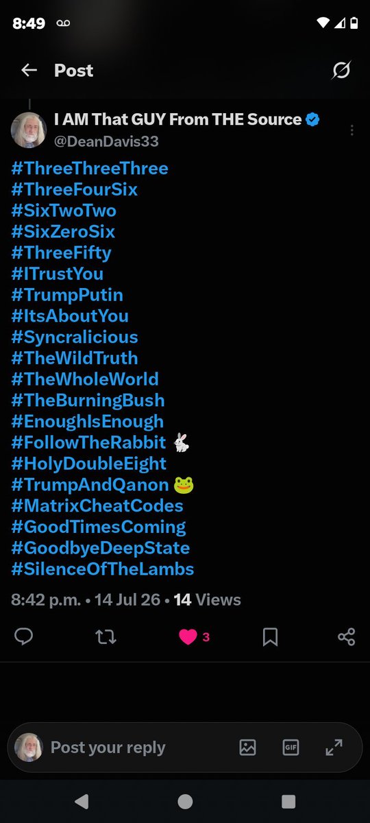 DeanDavis33's tweet photo. #ThreeSixFour
#TheWildTruth 
#TheWholeWorld 
#FollowTheRabbit 🐇
#TrumpAndQanon 🐸
#GoodTimesComing ❤️‍🔥 https://t.co/YSdyYmLOv7