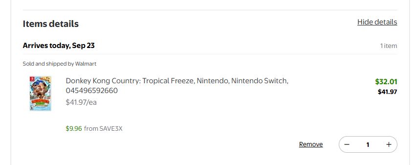 Wario64's tweet photo. Donkey Kong Country: Tropical Freeze (Switch) is ~$32 at Walmart with code SAVE3X and adding a banana for pickup

Game https://t.co/xus4j9SjzZ 
Banana https://t.co/2cqOp9XOx8 
Other grocery items https://t.co/xlA4cFbT9K #ad 

Can also try codes FAST30 / TRIPLE10 / DOUBLE10 https://t.co/iOImfcIclW