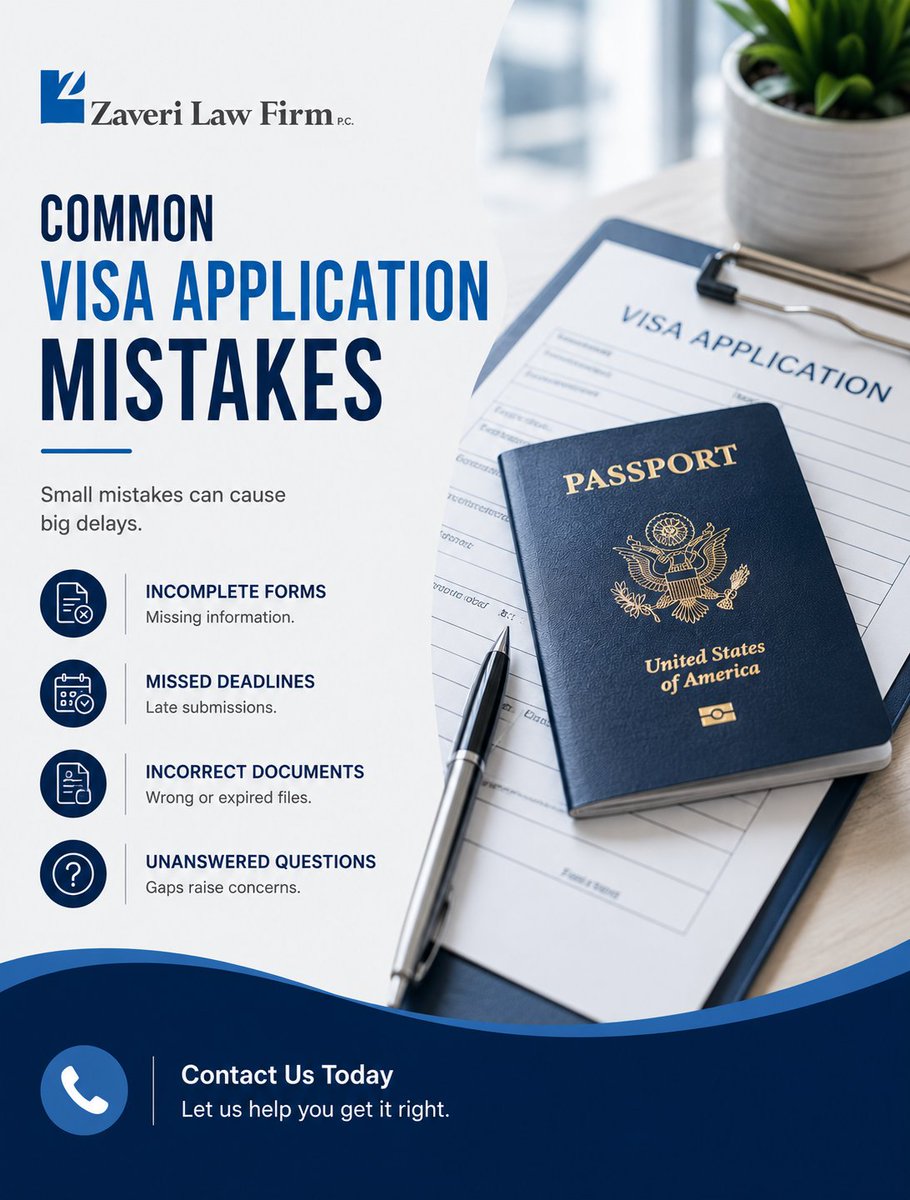 ZaveriLawFirm's tweet photo. Small mistakes on an application can lead to unnecessary delays. Reviewing your documents carefully before submitting them can help keep your case on track. Contact us today.
#VisaApplication #ImmigrationTips
https://t.co/OM0eDCxo88 https://t.co/cuXyL8CnQP