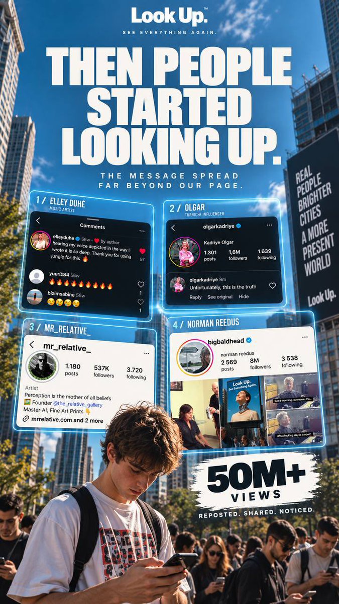 LookUp_official's tweet photo. LOOK UP is a generational revolution

Backed by top AI creators and public figures like Norman Reedus, the hype is real.

Join the movement on Instagram (link in comments) https://t.co/2KrUBY3R0G