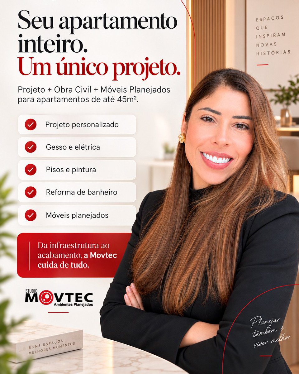 StudioMovtec's tweet photo. 🔑 Seu apartamento inteiro. Um único projeto.

♦️Transformar um apartamento não precisa significar contratar vários fornecedores e administrar cada etapa separadamente.

Na Studio Movtec, você pode centralizar Projeto + Obra Civil + Móveis Planejados em uma solução integrada. https://t.co/4cZKace8CD