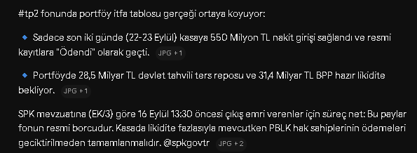 mstfates74's tweet photo. #tp2  @spkgovtr Gelişmeler olumlu ama Para piyasası fonunda stresli günler ne zaman bitecek. 30 Eylül de en geç ödenmezse ne olacak. Kafamda deli sorular https://t.co/CGo9AC5eFG
