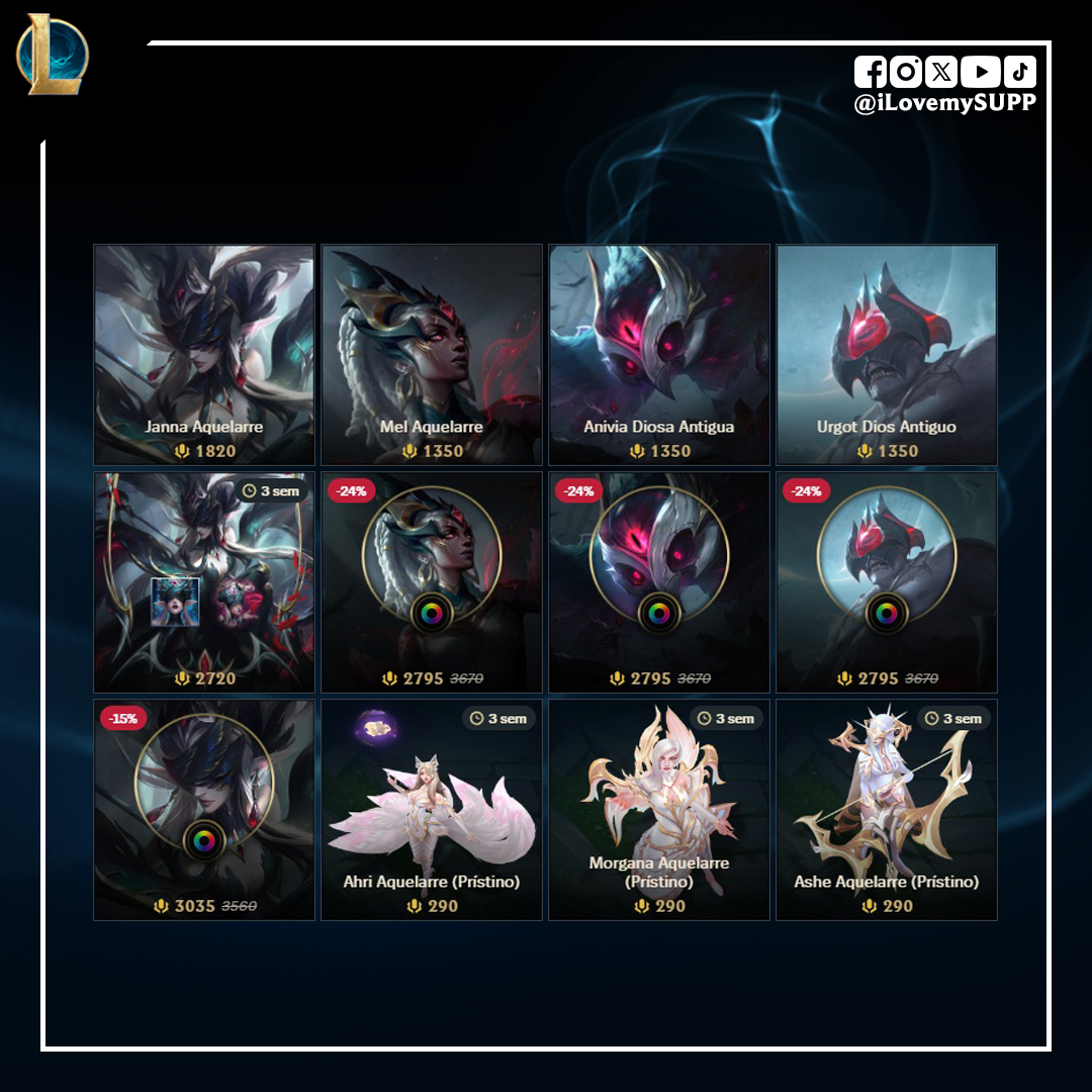 ilovemysupp's tweet photo. Los nuevos aspectos Aquelarre y Dios Antiguo ya se encuentran disponibles en la tienda del cliente.

También se encuentran disponibles los nuevos chromas Prístinos para Ahri, Morgana y Ashe Aquelarre por 290 RP.

#LeagueOfLegends https://t.co/nSceGphISV