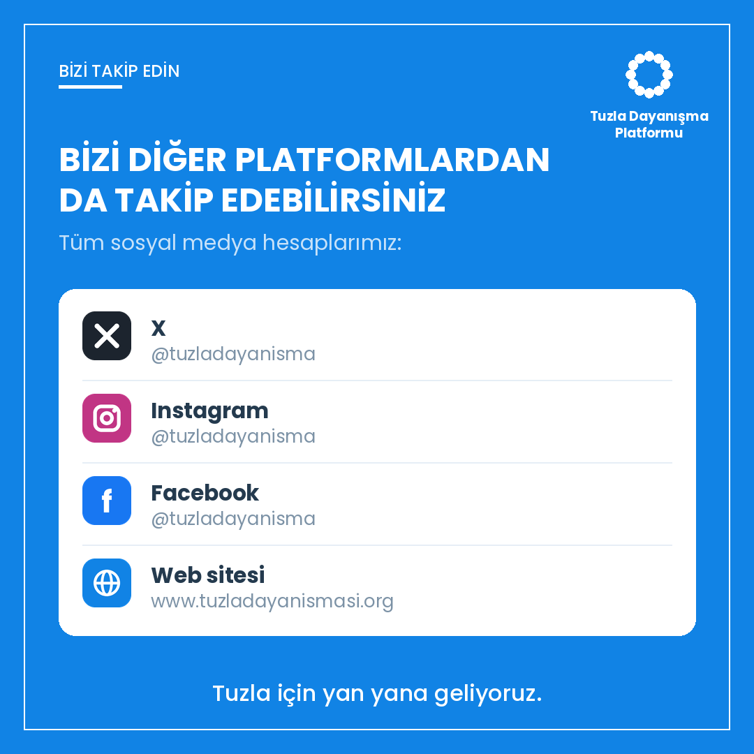 tuzladayanisma's tweet photo. Bizi diğer platformlardan da takip edebilirsiniz.

Tuzla için yan yana geliyoruz. https://t.co/PoKGnghs9h