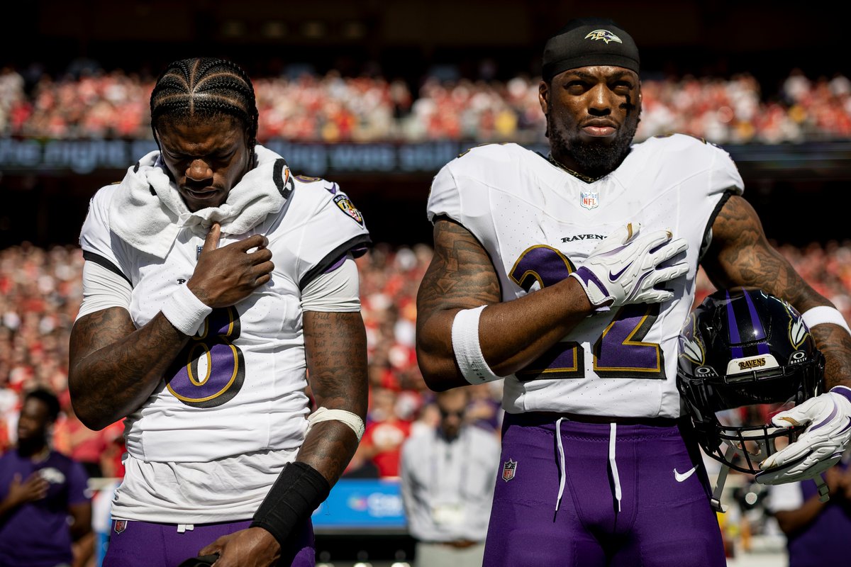 Ravens_Comms's tweet photo. The @Ravens have rushed for at least 100 yards in 34 consecutive road games, the longest streak by any team in the Super Bowl era (since 1966). No other NFL team has an active streak longer than six games. https://t.co/HB1pGxhiEP