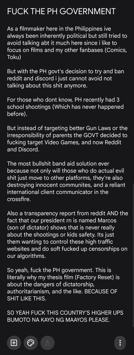 CrazyJekyll's tweet photo. FUCK THE PH GOVERNMENT
AND FUCK THOSE WHO VOTED THIS MOTHERFUCKING SON OF A DICTATOR.

My full fucking thoughts on the PH government's recent attempt to ban ban both Discord and Reddit here. https://t.co/87AOWKxlnL