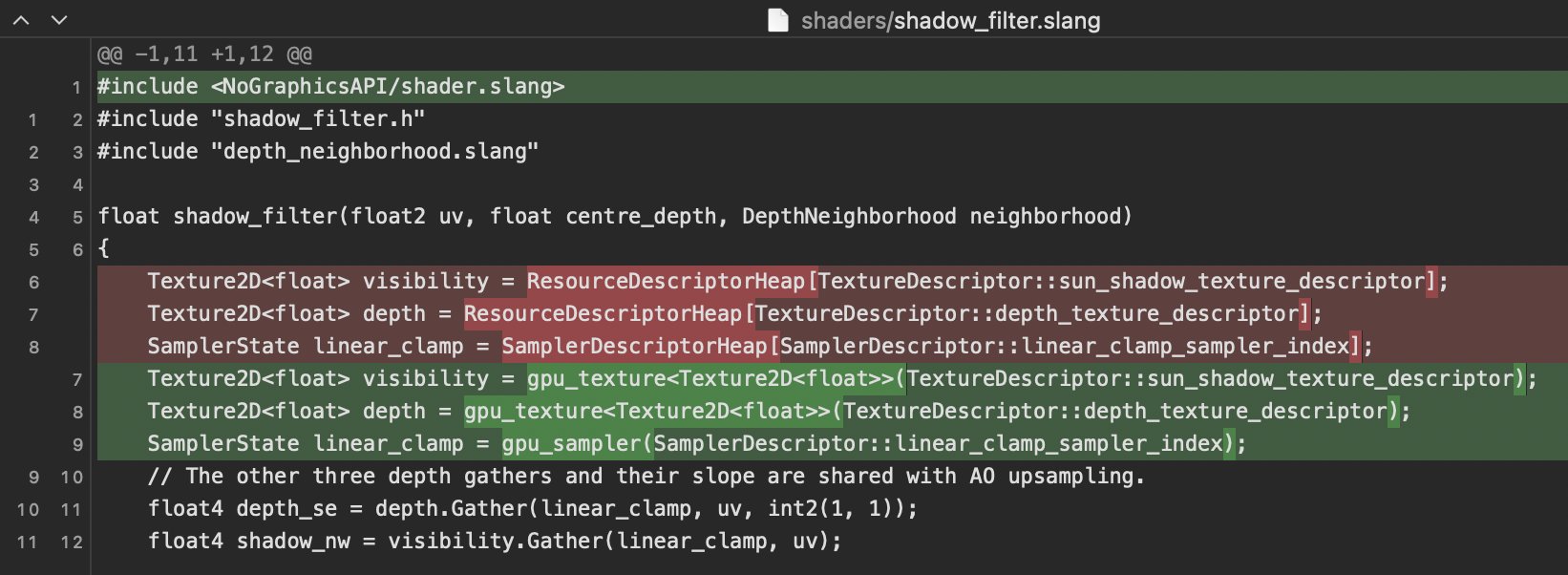 To add Metal 4 support to NoGraphics API, we need a tiny Slang header that wraps the descriptor heaps, so that we can…