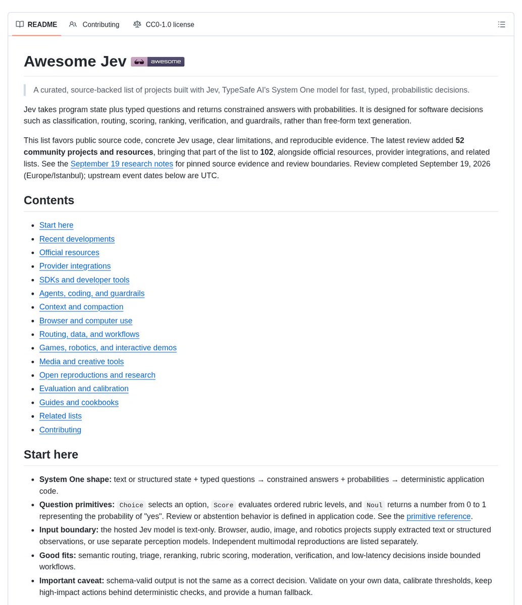 Awesome Jev：基于TypeSafe AI System One的项目精选列表 1