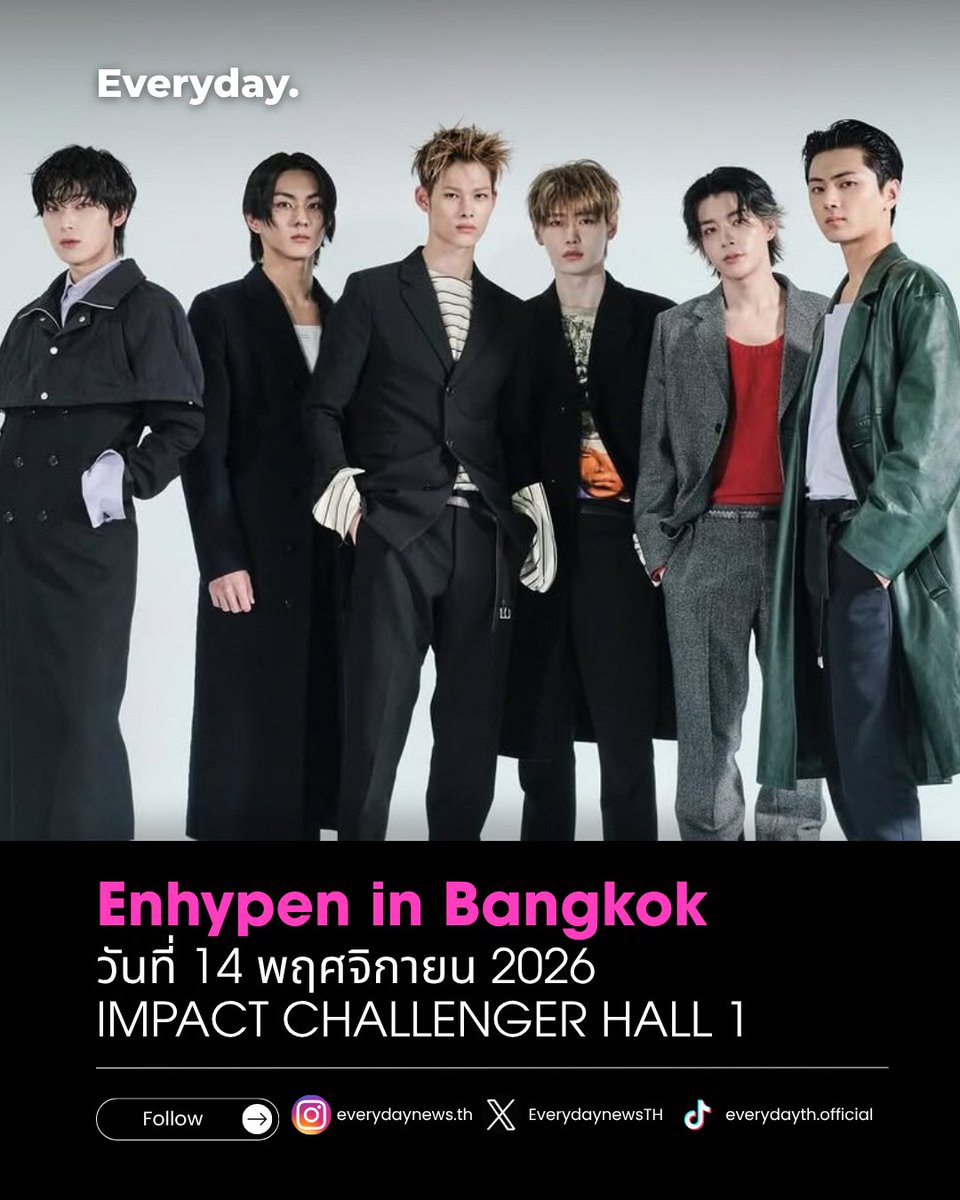 EverydaynewsTH's tweet photo. "ENHYPEN" กำลังจะกลับมาหา ENGENE ชาวไทยแล้ว ในงาน
𝟐𝟎𝟐𝟔 [안녕, 𝐁𝐀𝐍𝐆𝐊𝐎𝐊] 𝐒𝐏𝐄𝐂𝐈𝐀𝐋 𝐄𝐃𝐈𝐓𝐈𝐎𝐍 : 𝐓𝐎𝐆𝐄𝐓𝐇𝐄𝐑 𝐖𝐈𝐓𝐇 -

📅 14 พฤศจิกายนนี้
📍IMPACT CHALLENGER HALL 1

รอติดตามรายละเอียด
ทาง @applewood_kr

#EVERYDAYth #ENHYPEN 
#안녕_BANGKOK
#ANNYEONG_BANGKOK
#TOGETHER_WITH
#APPLEWOOD #APPLEWOODTH