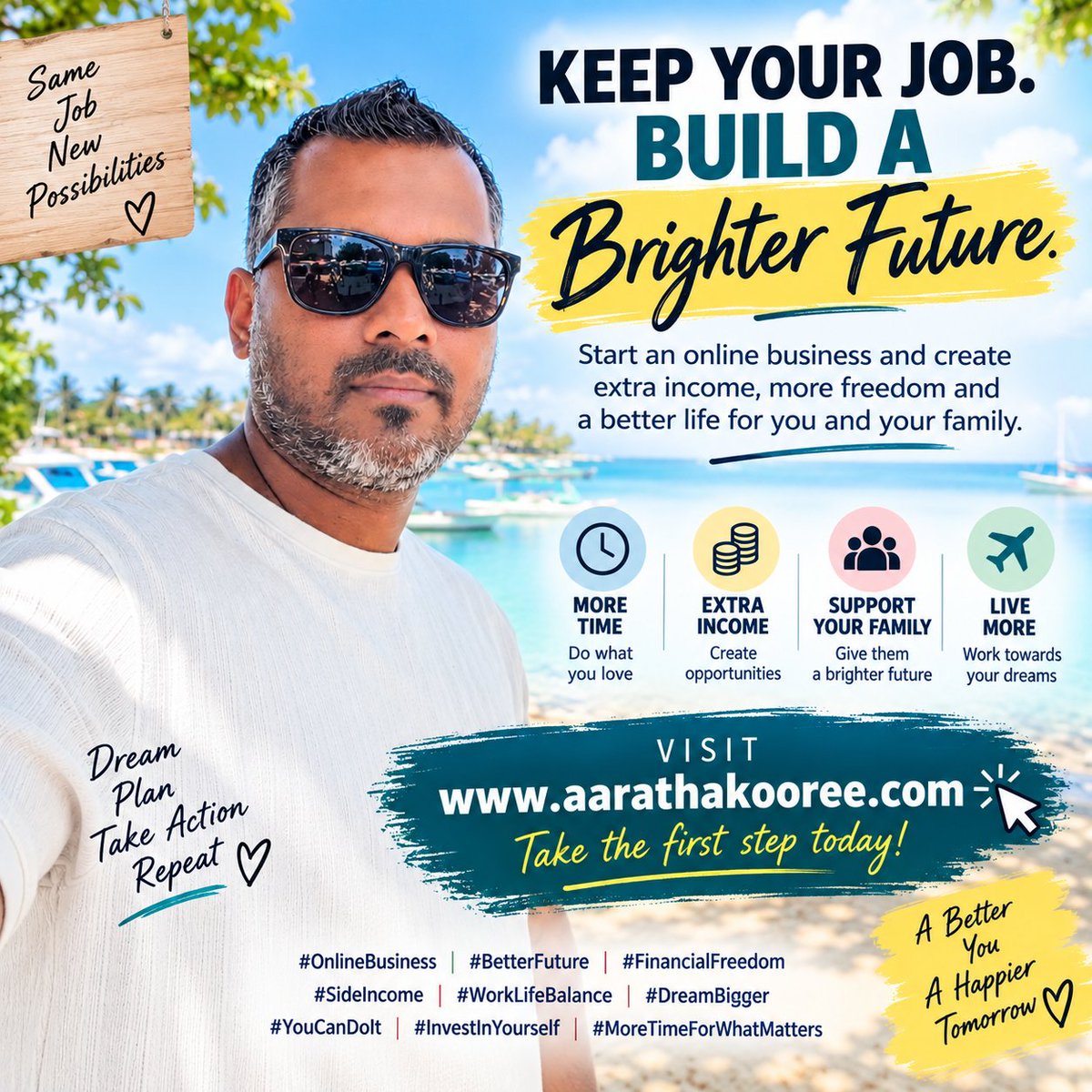 RobinThakooree's tweet photo. KEEP YOUR JOB. BUILD YOUR FUTURE. 💻✨

I still work, but I’m also building something for my future. An online business can create new opportunities, more choices and a better future for you and your family. Start small. Stay consistent. See where the journey takes you. https://t.co/ZrkVMpW7mo
