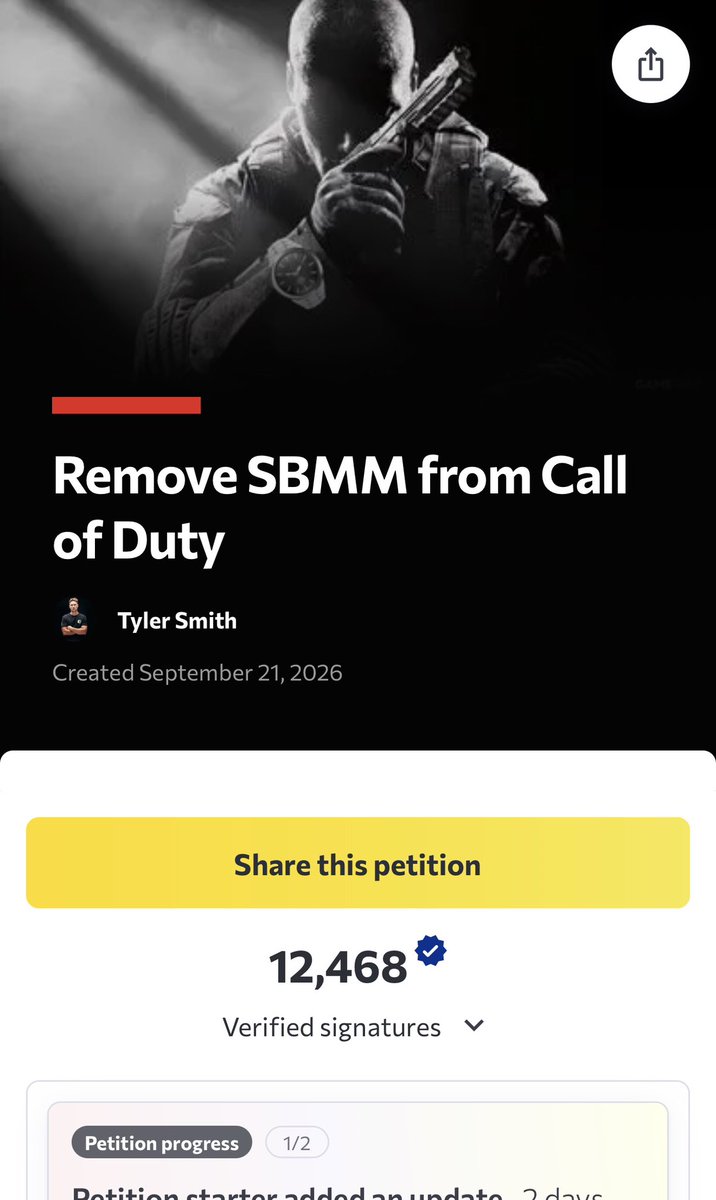 tdawgsmitty's tweet photo. 12,000 signatures as of this morning!

It would be kind of funny if we could get the same amount of signatures as total players on steam

Keep sharing! https://t.co/tuIAdlAryV