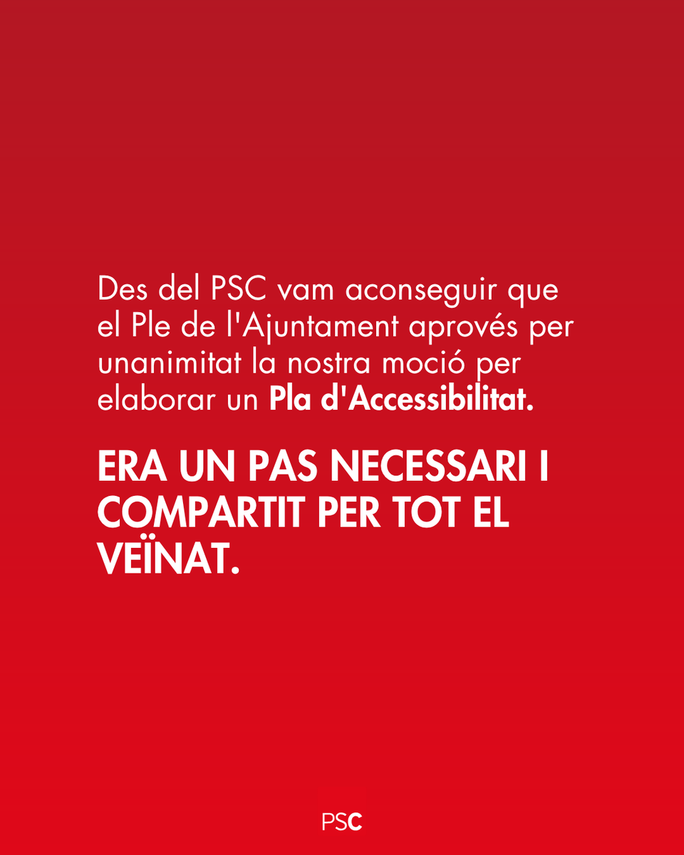 PSC_VALLS's tweet photo. Moure's per la nostra ciutat no pot ser un obstacle diari.

Des del PSC vam aconseguir aprovar per unanimitat el Pla d'Accessibilitat, però la feina no acaba als plens municipals: ara cal executar-lo.❤️ https://t.co/REYQ8Qc69z