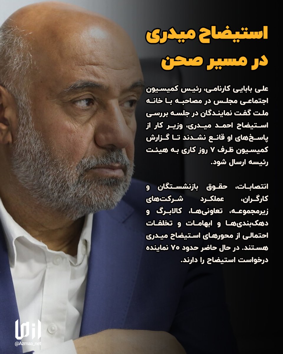 Azmaa_net's tweet photo. استیضاح میدری در مسیر صحن https://t.co/1ujzxJbTQq