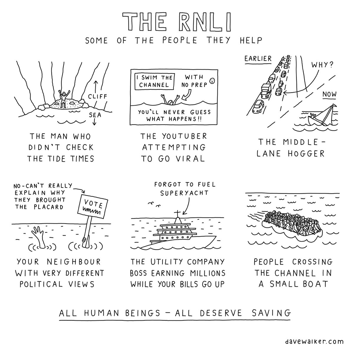 davewalker's tweet photo. RNLI cartoon. https://t.co/wqLGzvoVH7