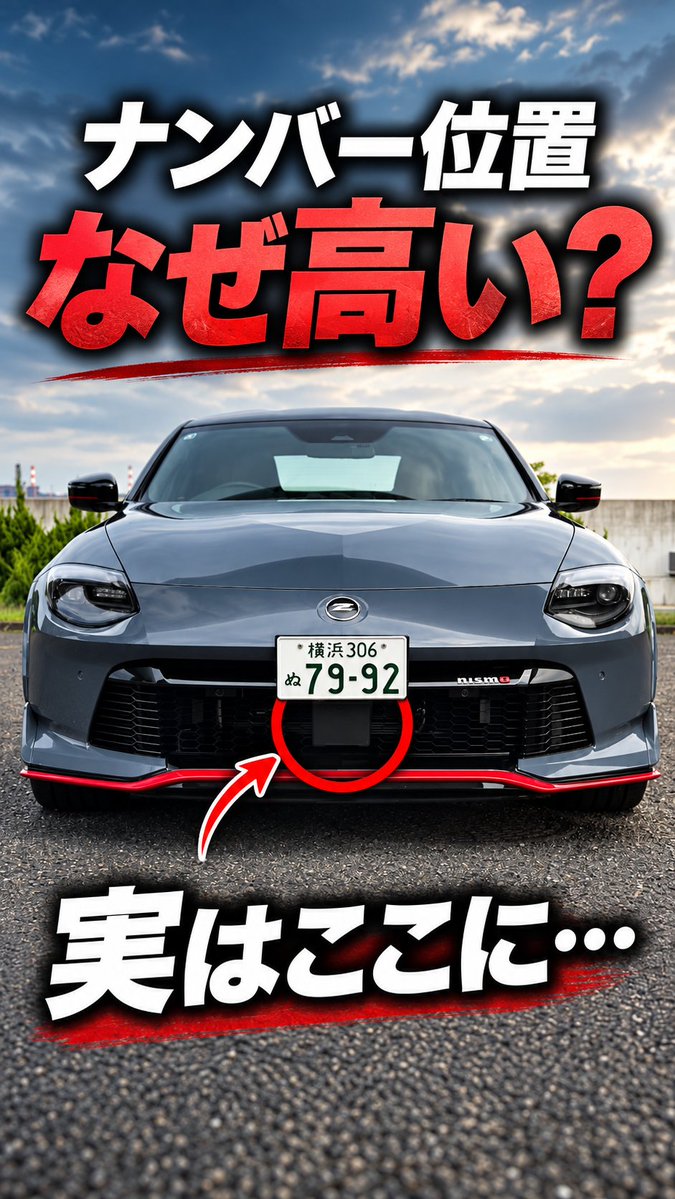 lovecars_jp's tweet photo. Z NISMO、なぜナンバープレートがこんな高い位置にあるのか？

「高すぎる」「デザインが台無し」という声も見かけますが、ナンバーのすぐ下を見ると理由が分かります。

そしてこれ、実はZだけの話じゃない。

911も、296も、12Cilindriも、849 Testarossaも。
最近のスポーツカーと日本のナンバープレートを見ていくと、共通する事情が見えてきます。
まずはZ NISMOで30秒👇
https://t.co/pYviRUjqfr