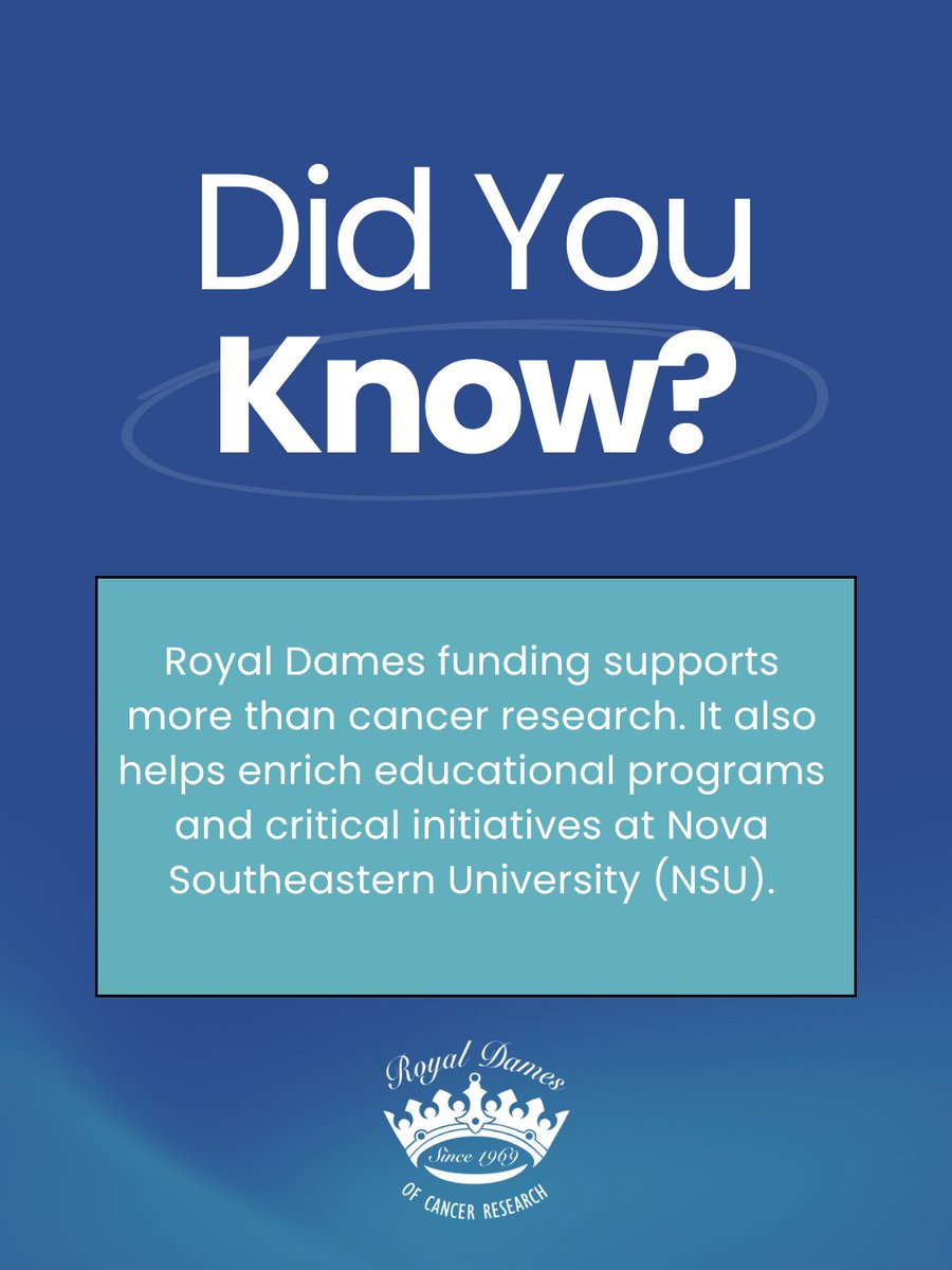 RoyalDamesFTL's tweet photo. Research has the power to shape what comes next. 🔬 Royal Dames supports cancer research &amp; educational programs at NSU, helping advance knowledge, innovation and the next generation of discovery.

Learn more: https://t.co/8t0nvBcpjW

#RoyalDames #CancerResearch https://t.co/DeGgIhDnQx