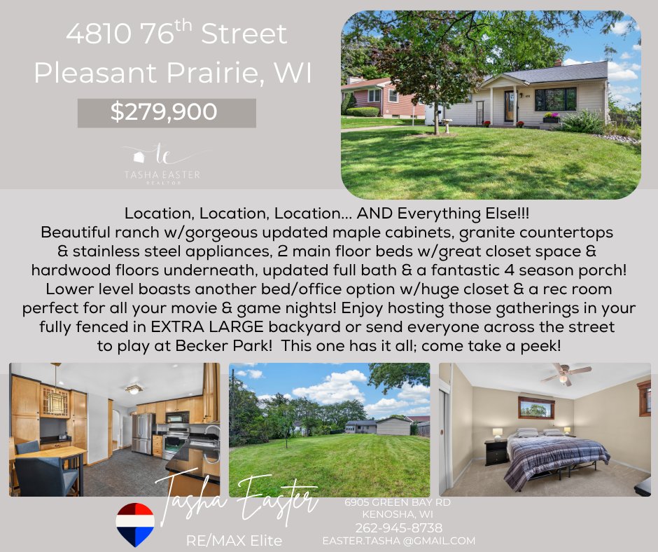 TashaRemax's tweet photo. ๐ซ HOT NEW PLEASANT PRAIRIE RANCH
๐ 4810 76th Street
๐ฒ 279,900
๐๏ธx3 ๐x1 ๐x1.5
Updated Kitchen, HUGE Fenced In Yard & Across the Street from Becker Park!
Let's go take a peek. ๐ฒ 262.945.8738
#pleasantprairiehomes #ranchhomes #remaxagent https://t.co/iJa0aspzLH