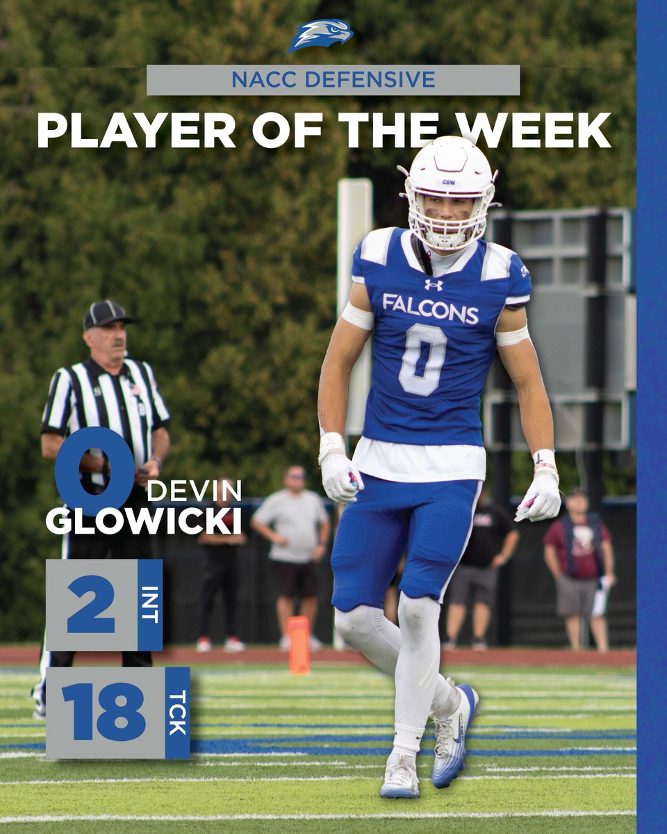 CUWFB's tweet photo. Another player of the week! Devin Glowicki has been named an NACC defensive POTW.
#CUWFootball #d3fb https://t.co/MimvK10TH9