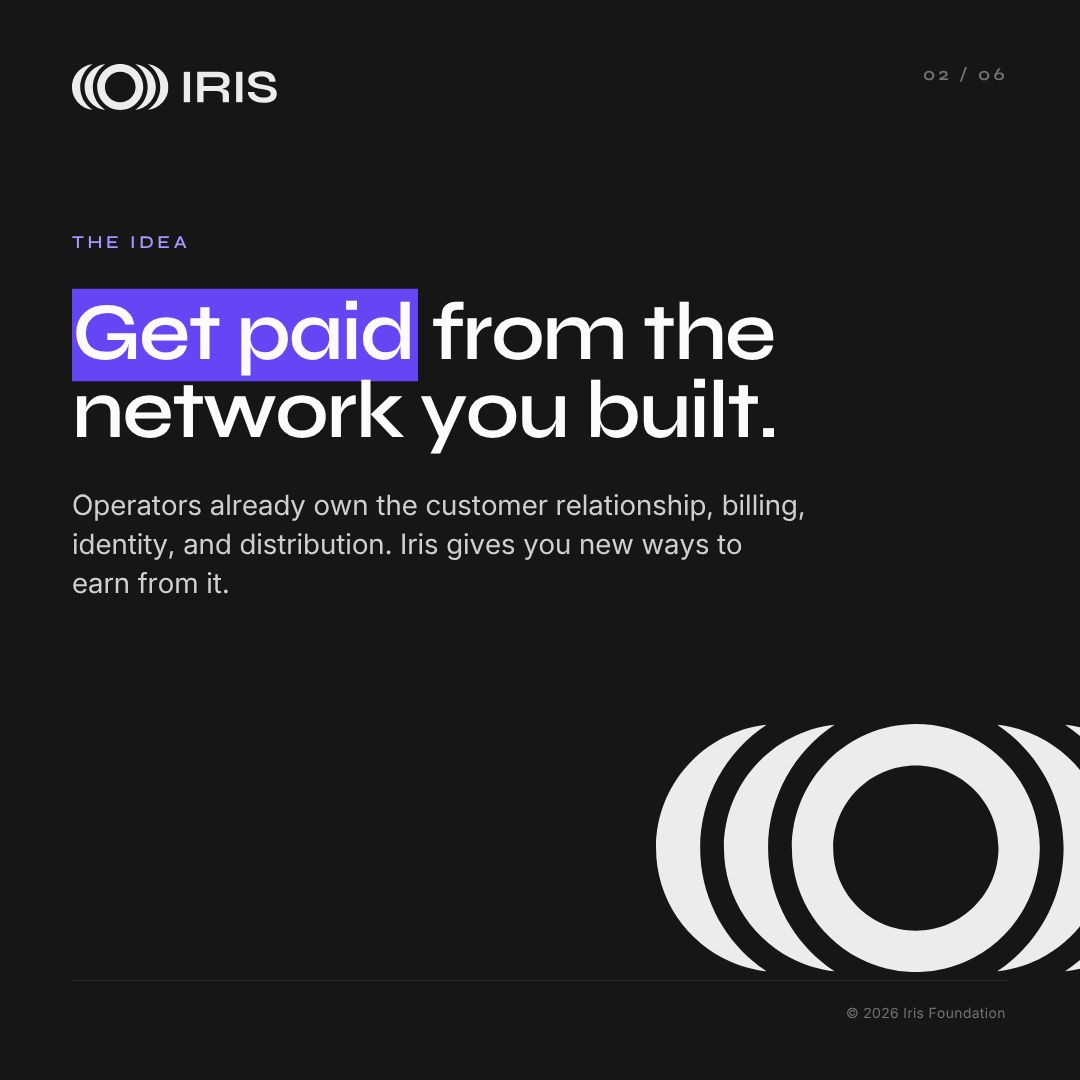 BuildOnIris's tweet photo. Iris is the financial network built for telecom operators.

The basic idea is simple: operators already own valuable infrastructure, customer relationships, billing, identity, and distribution.

Iris gives them new ways to earn from the network they built. https://t.co/ij9K4T8vJ2