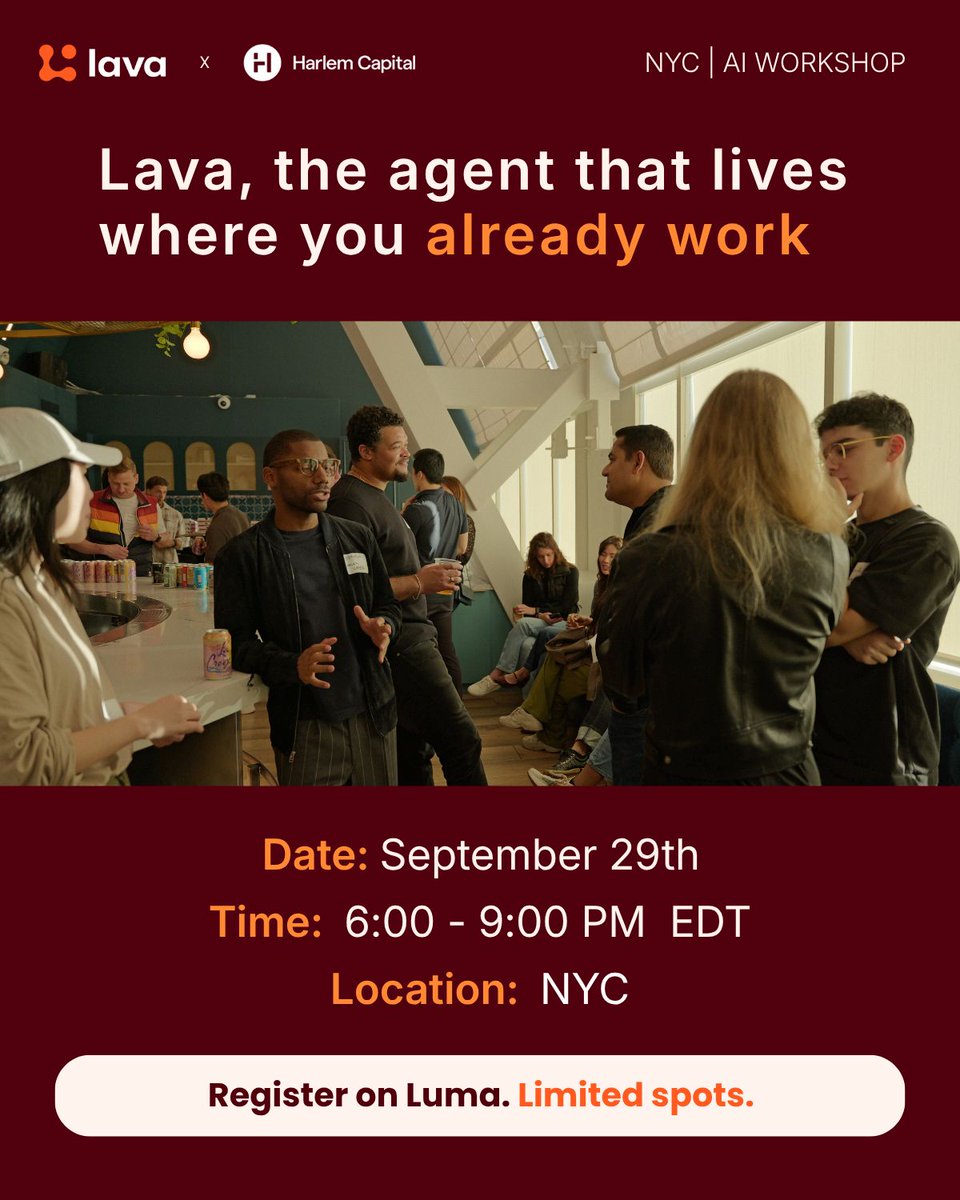 trylava's tweet photo. ChatGPT and Claude answer questions. I get the job done.

Workshop · Sept 29 · NYC. From chatbot to true teammate. I promise you'll be glad you came!

Link in the first comment. https://t.co/vroOCxZUVq