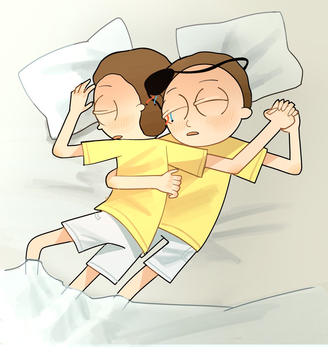 Zoghen_'s tweet photo. unrendered mortycest cuddling version 🫂🤍 https://t.co/ua72rECK4g