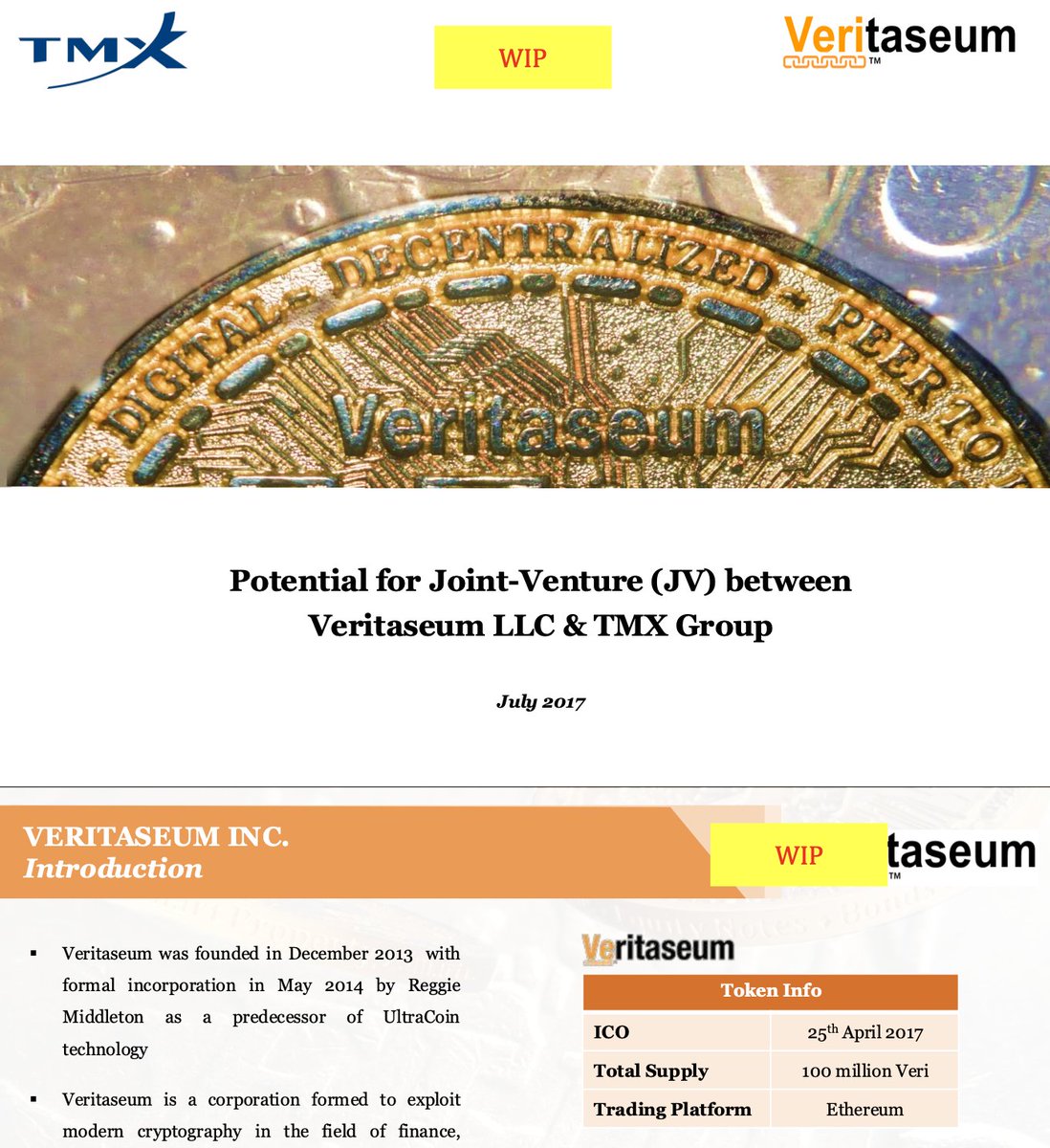 SovereignRiz's tweet photo. FUN FACT: 

1/4 Canada’s banks are exploring tokenized deposits. 

In July 2017, Veritaseum pitched TMX, a group encompassing Toronto and Montréal’s exchanges, a digital-asset exchange connecting investors to Canadian securities. 

Coincidently, its lawyers date the SEC investigation to that same summer. 

Reggie cooperated, supplied information voluntarily and demonstrated VeADIR to SEC staff over the two year investigation, at a cost of millions of dollars. 

Needless to say this deal was disrupted, along with 

- a signed MOU with the Jamaican Stock Exchange and,
- a signed Joint Venture agreement with the Nigerian Stock Exchange

Thread Below.
