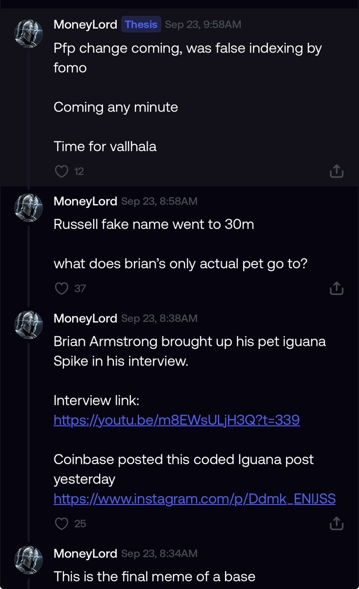 0xOvertrade's tweet photo. Holy fuckin farm by @MoneyLord. Claiming it was false indexing by FOMO. No brother, the coin you bundled and are pushing was launched as a dog coin w nothing to do w $spike the iguana 

https://t.co/FoRI1CPWEy

Damn shame he’s misleading his followers like that 

Fake dog one: 0xb20000000000000000000070f6c1a66d7c1e4d01

Real: 0x1685981068dc0ec45ee1d5a28ef051059e42a0f3

And yes DEX and the pic on fomo will change to the iguana. But you can’t change the metadata.  Go to the token launched page on o1 and look for yourself