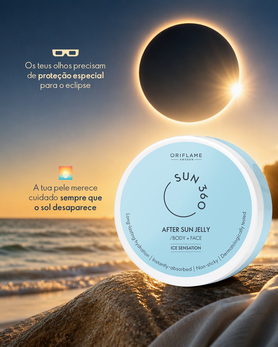 RodneyRoshmr's tweet photo. Your eyes need special protection during an eclipse. Your skin always deserves special care, even when the sun disappears. Sun 360 After Sun Jelly for Body and Face refreshes, hydrates, and comforts skin after sun exposure. An eclipse lasts https://t.co/ygh77xe1Av
