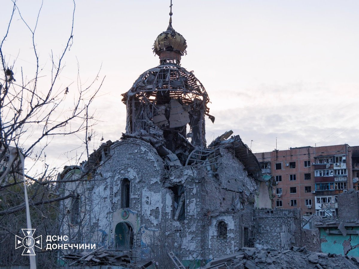 BohuslavskaKate's tweet photo. This is what russian "defenders of Christianity" and "traditional values" did to the church in Kramatorsk yesterday.

Everyone must see this church, as it unmasks russian lies perfectly! https://t.co/KJPGHoDFFU