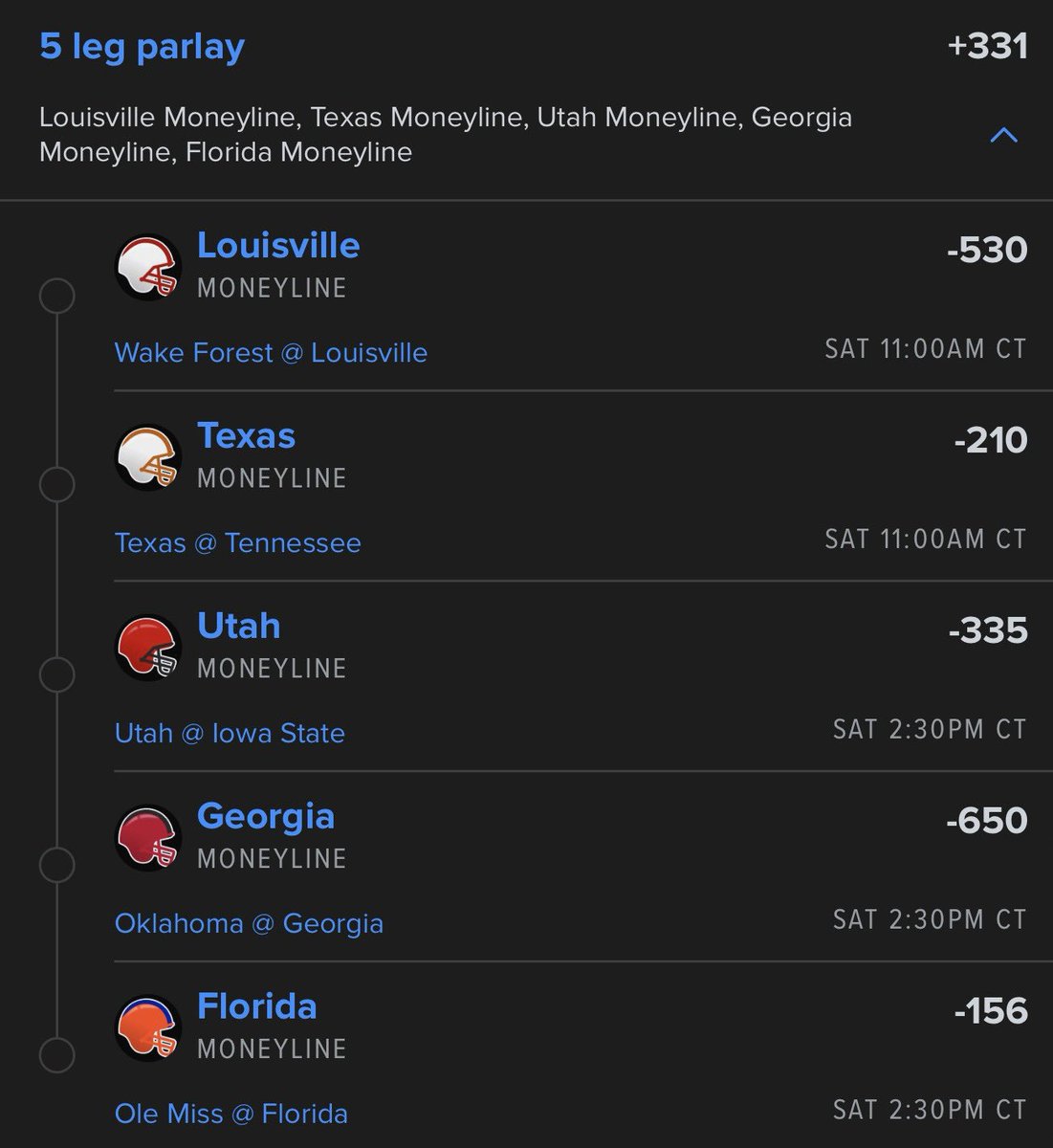 FJerimai618's tweet photo. 🔥 CFB 5-LEG LOCK +331 🔥

Louisville  
Texas  
Utah  
Georgia  
Florida  

All favorites. Clean ticket. Who’s riding with me Saturday? 💰🚀 https://t.co/MbrDtWUAC2
