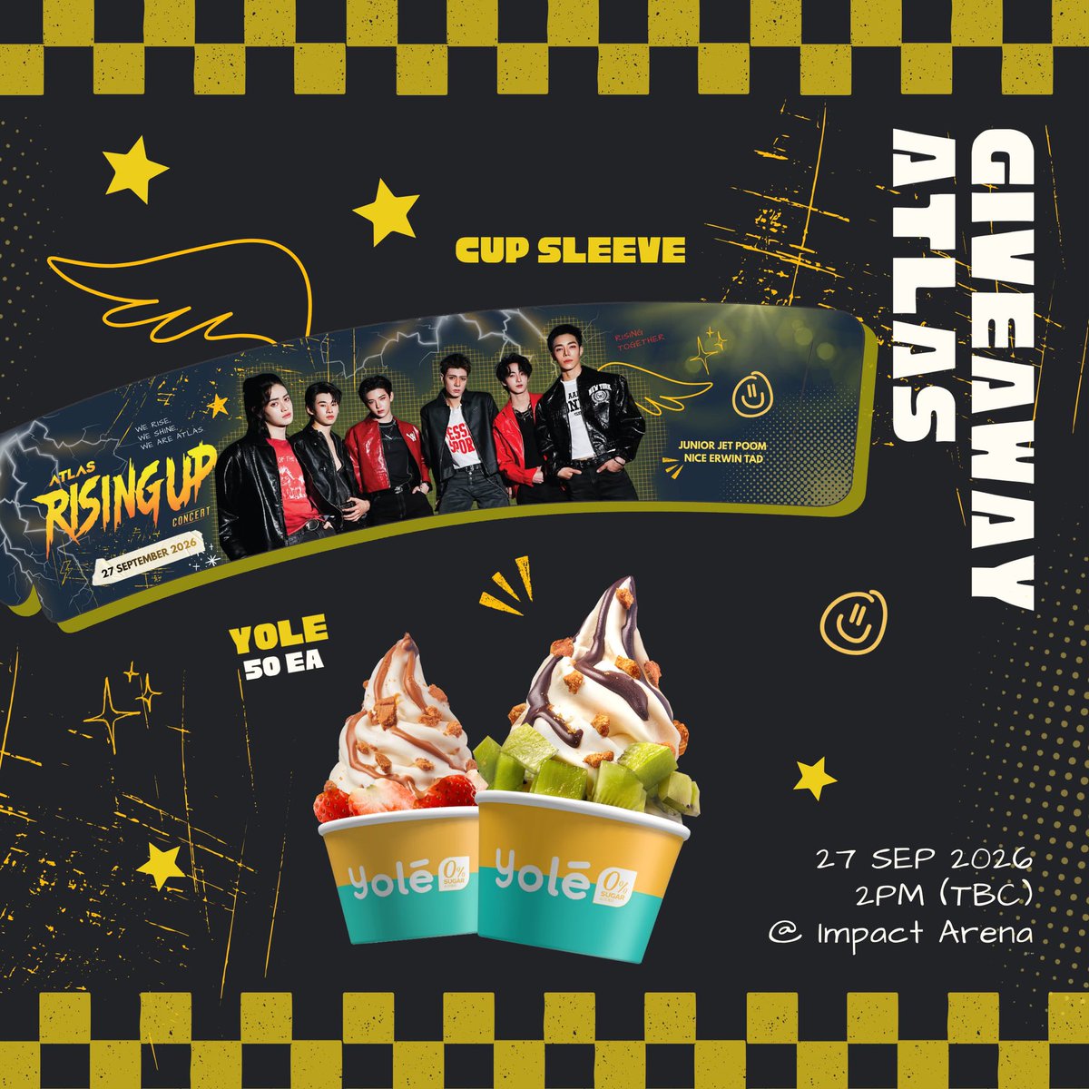 urgalJC's tweet photo. Giveaway for #ATLASRisingUpConcert 

✨Cup Sleeve + Yolé 50 ea 🍦
•  บลูเบอรี่ 
• โลตัสคุกกี้
• น้ำผึ้ง 
• คุกกี้ซอส

 📅 : 27 Sep 2026
🕑 : Around 2pm (tbc)
 📍: Impact Arena

by @phasirinn , @urgalJC , @raenahah

#GiveawayALIS
#ATLASConcert2026 https://t.co/yxEXXQWUo6