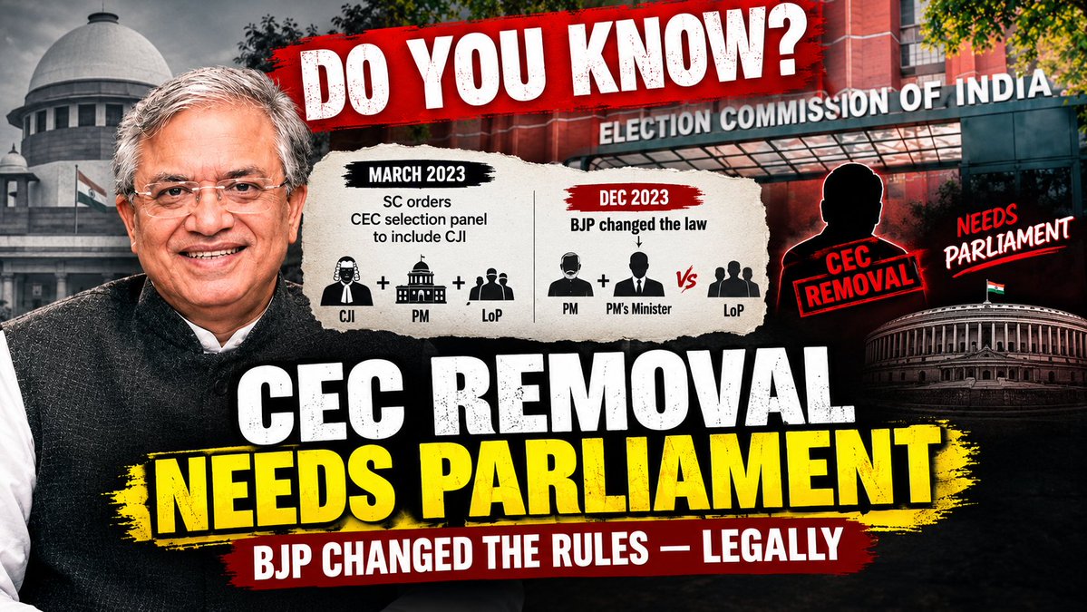 Delhiite_'s tweet photo. Do You Know?

BJP-RSS was thinking years ahead... and most people missed it completely.

> In March 2023, Supreme Court ordered that the Chief Election Commissioner must be selected by a panel including the Chief Justice of India. Opposition thought this was a big win.

BJP went home and wrote a new law.

> By December 2023 same year... CJI was out of the panel. Replaced by a Cabinet Minister chosen by the PM himself. So now it's basically PM + PM's guy vs Leader of Opposition.

 — 2 against 1.

And that's not even the best part.

> The same law gives complete legal immunity to the CEC. No court. No case. No action. For anything done in office.

Want to impeach? You need Parliament numbers. Opposition doesn't have them.

Want to go to court? The law blocks that.

Rahul Gandhi threatened "Stern Action" against CEC Gyanesh Kumar. The CEC sent him a legal notice back.

Opposition had no answer. Still doesn't.

BJP didn't break any rule. They just changed the rules... legally, quietly, permanently. While everyone was still celebrating the Supreme Court judgment, BJP had already made it irrelevant.

That's not politics. That's Chess.