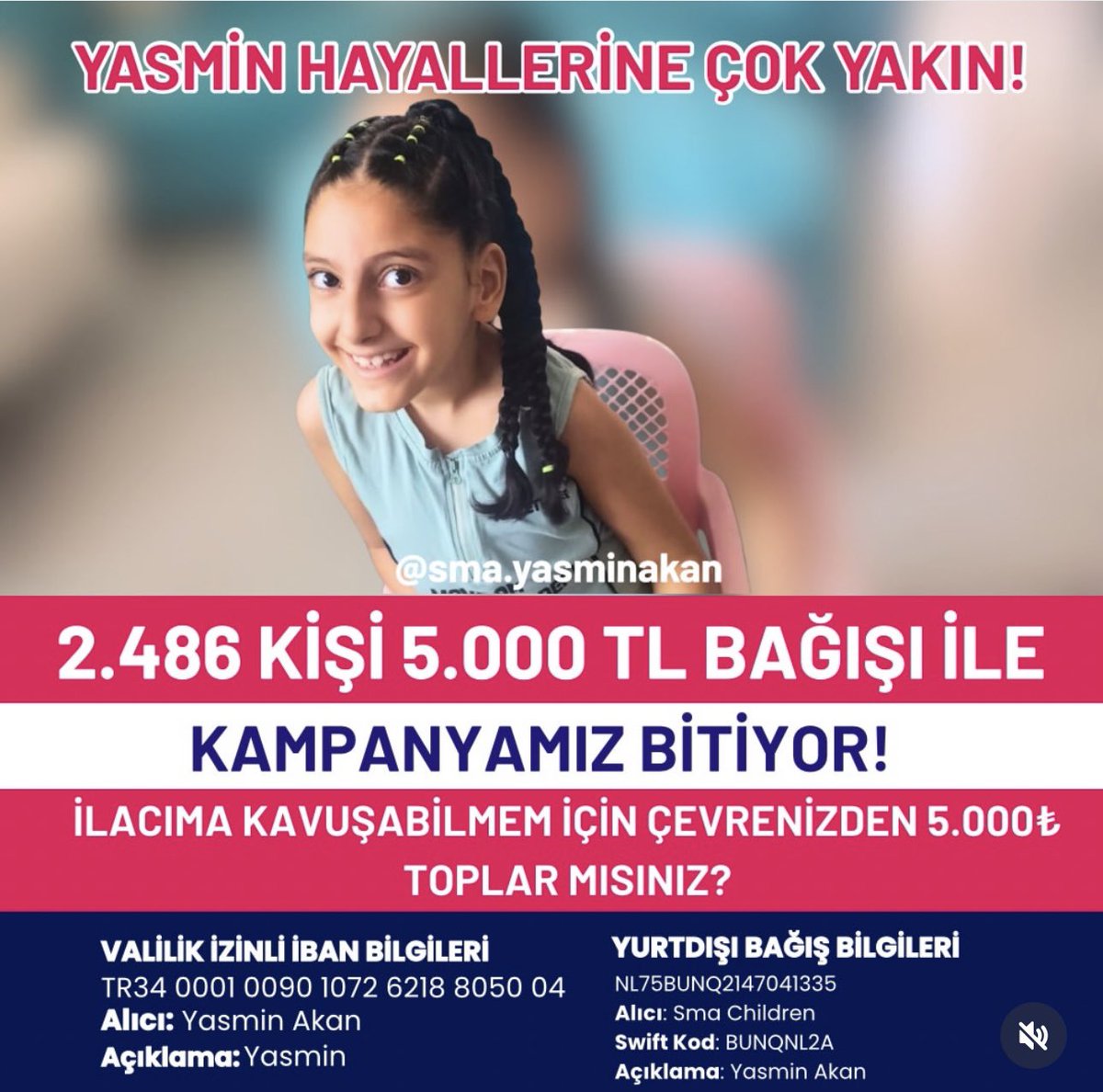 Sma_Yasminakan's tweet photo. 🌸 YASMİN'İN UMUDU BİZE EMANET. Kocaman bir yolun daha önemli bir kısmını geride bıraktık.🤲🏻
Yasmin'in kampanyası %86'ya ulaştı. Şimdi önümüzde tek bir hedef var: 2.486 kişinin desteğini Yasmin için bir araya getirmek.Oda sizlerle mümkün .🤲🏻🌸
#GönüllerBirOlsun https://t.co/93HnA07wjw
