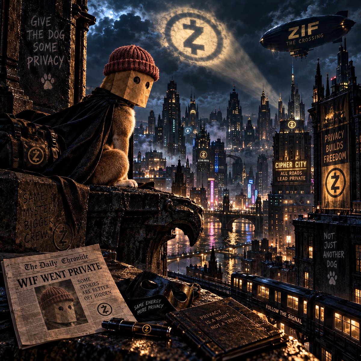 zifonsol's tweet photo. The city had been watching him for years.

Tonight, he watched back.

High above Cipher City, ZIF noticed a strange symbol cutting through the clouds.

Someone was sending a signal.

He wasn't the only one who had gone private.

And someone knew he was here. https://t.co/h9XokPlXDy