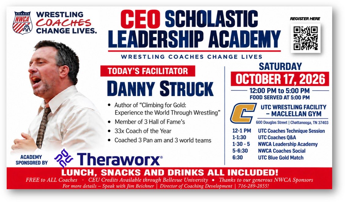 danny_struck's tweet photo. Hope to see you in Chatanooga October 17!for a free coaches clinic, and duals! @nwcawrestling @kyle_ruschell @UTCWrestling @NHSSCA_IN https://t.co/SHBQLkh5ao
