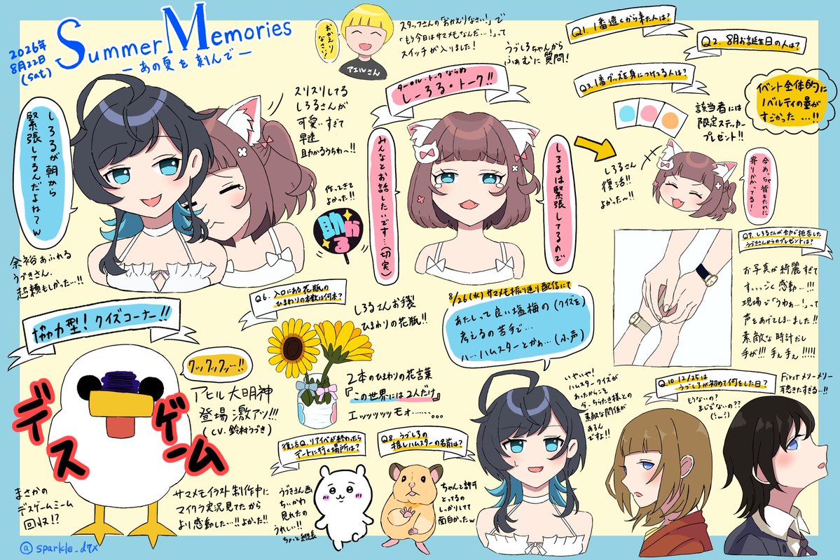 sparkle_d7x's tweet photo. 遅ればせながらサマメモレポです！！！！！！
3枚あります！！！！！！
1ヶ月経っても色褪せない最高のイベントでした！！！！！！🌻🌻🌻✨✨✨
#うづしろすけっち 
#うづしろ 
#うづしろサマメモ
#うづしろ夏休み2026
#アエルスタジオ https://t.co/WBVZDa1gMR