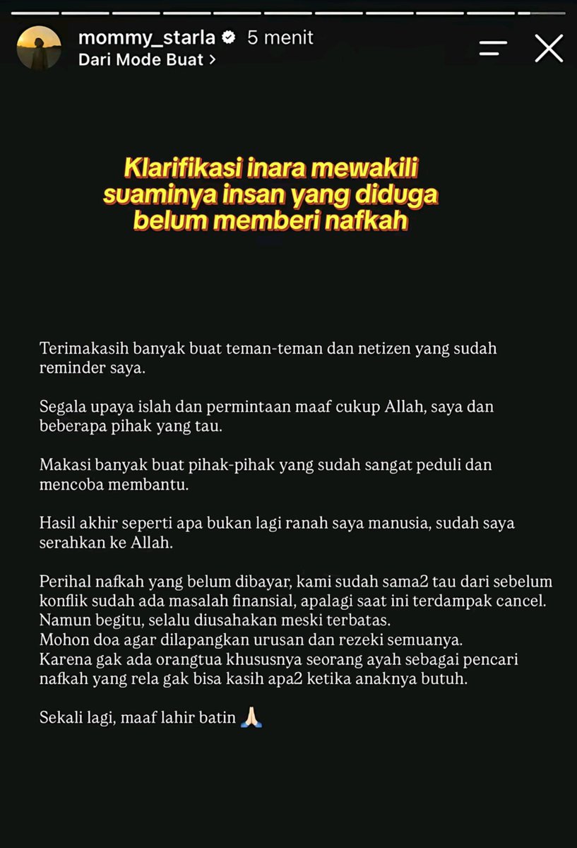 kamarlintang's tweet photo. Inara Rusli atau Inayah SPEAK UP usai Mawa curhat nafkah anak 3 juta dari Insanul SERET 😌

Inara yg diduga masih istri siri nulis pembelaan buat Insanul,

Inara bilang, "Perihal nafkah yang belum dibayar, kami sudah sama2 tau dari sebelum konflik sudah ada masalah finansial, apalagi saat ini terdampak cancel. Namun begitu, selalu diusahakan meski terbatas."