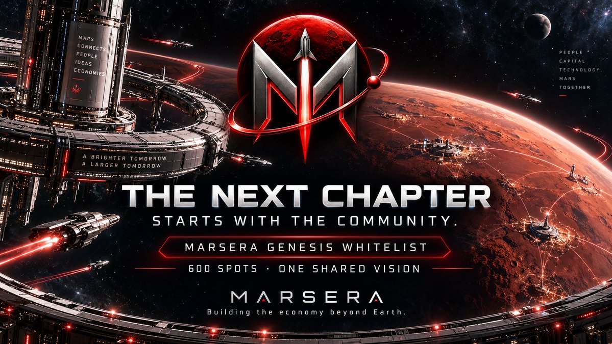 MarsEraLabs's tweet photo. The next chapter starts with the community.

MARSERA Genesis Whitelist.
600 spots. One shared vision.
From vision to participation.
From Earth to the Mars Economy.

The journey is taking shape. 🚀
MARSERA
Building the economy beyond Earth. https://t.co/GIBUPrBp1u