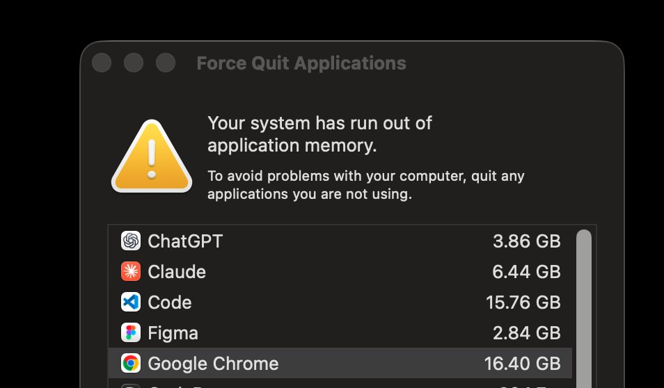 jamesparsloe's tweet photo. keeping this screenshot of 4 electron apps taking down my macbook when someone tells me "software is solved" next https://t.co/9PC1ve5mkc