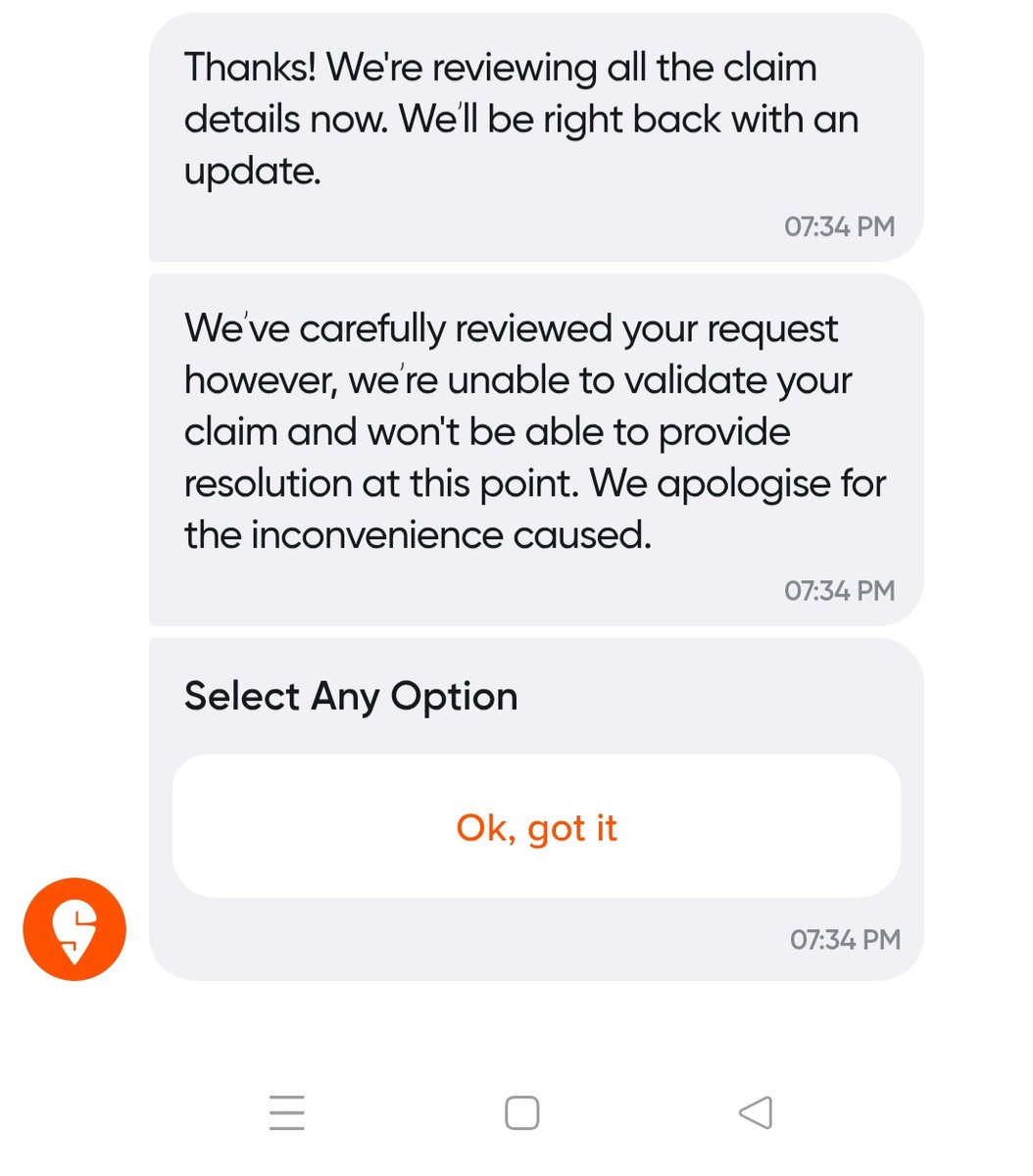 ajithanto3's tweet photo. @SwiggyCares 

This is new low 
Not only there missing item in the order delivered 
But no resolution for it 
Automatically denied resolution 
@fssaiindia 
@consumer https://t.co/L6PlYaobtW