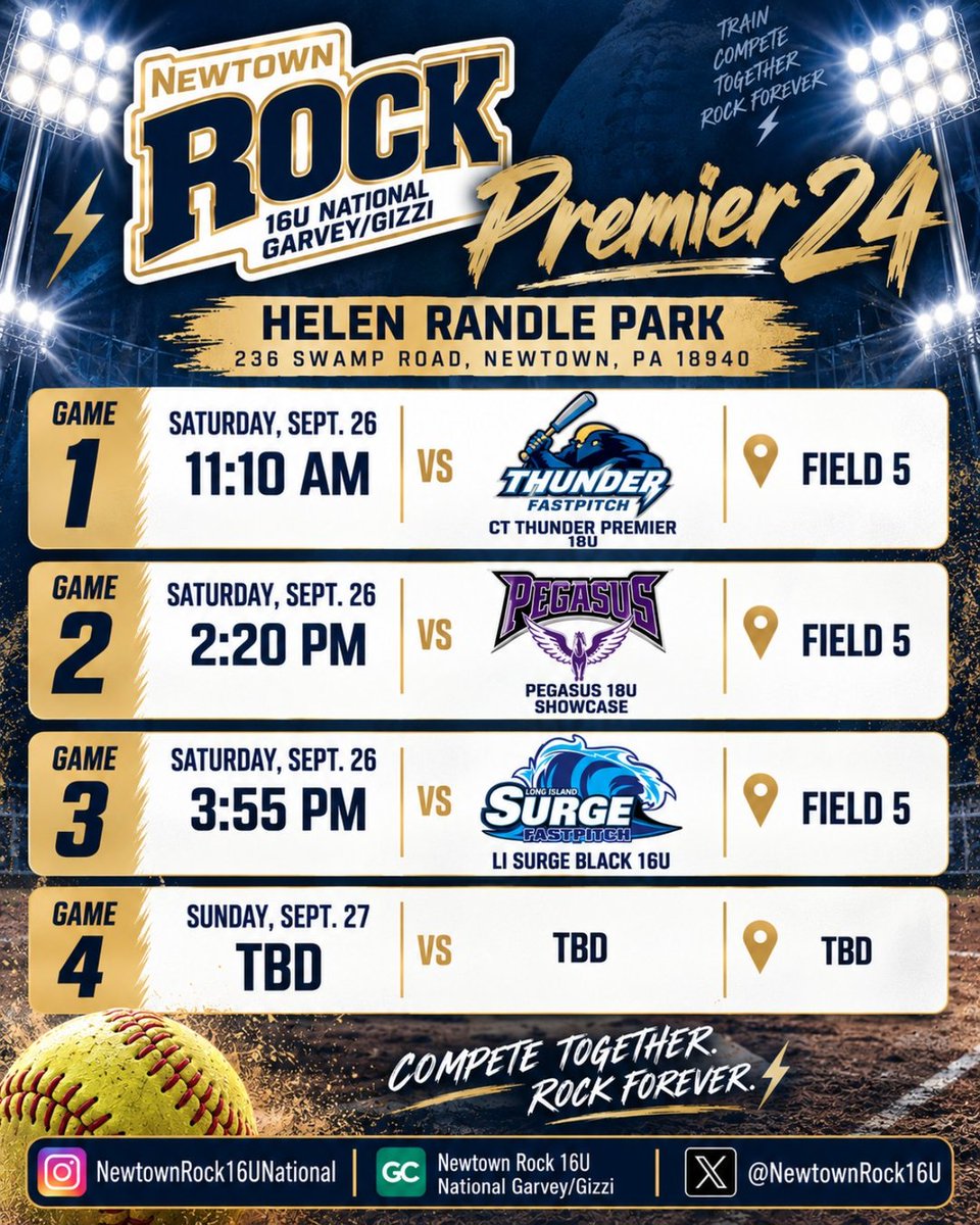 NewtownRock16U's tweet photo. We're ready to play on our home fields this weekend at the Newtown Rock Premier 24 Tournament! Let's go 🪨!
@SoftballDown @Softball_Home @sunilsportsnews @gatorjack72
@GoldGarvey @16uRockNational https://t.co/jbDZGeb6sM