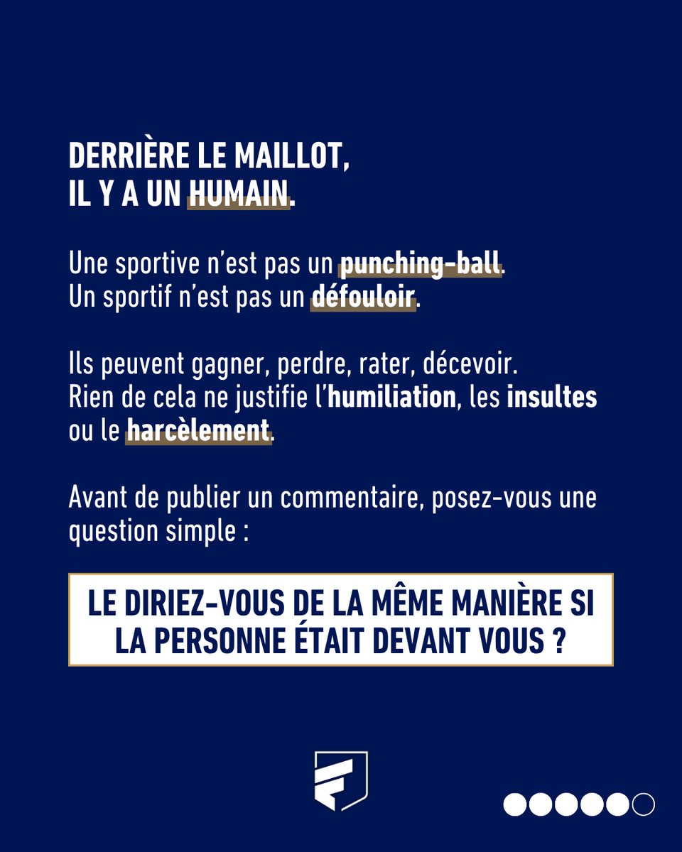 FNASS_'s tweet photo. L’exposition médiatique ne donne à personne le droit d’insulter, d’humilier ou de harceler.

Critiquer une performance fait partie du sport.
S’attaquer à une personne n’en fait pas partie.

#Harcèlement #Sport #Sportifs #RéseauxSociaux https://t.co/9wGR4slctp