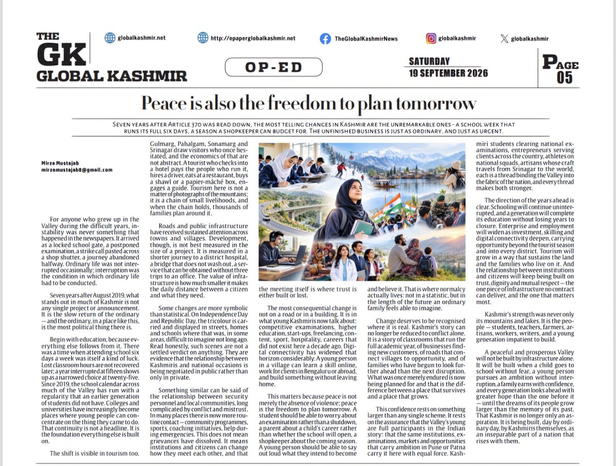 Kmrcentre's tweet photo. Today’s Kashmir is changing. The trauma of the past remains etched in memory, but transformation, education, sports, tourism and the economy now shape the headlines. It is a Kashmir many have hoped, prayed and dreamed for.

Read here:
https://t.co/Rk0rkWH4WO https://t.co/HGiYRFYwYG