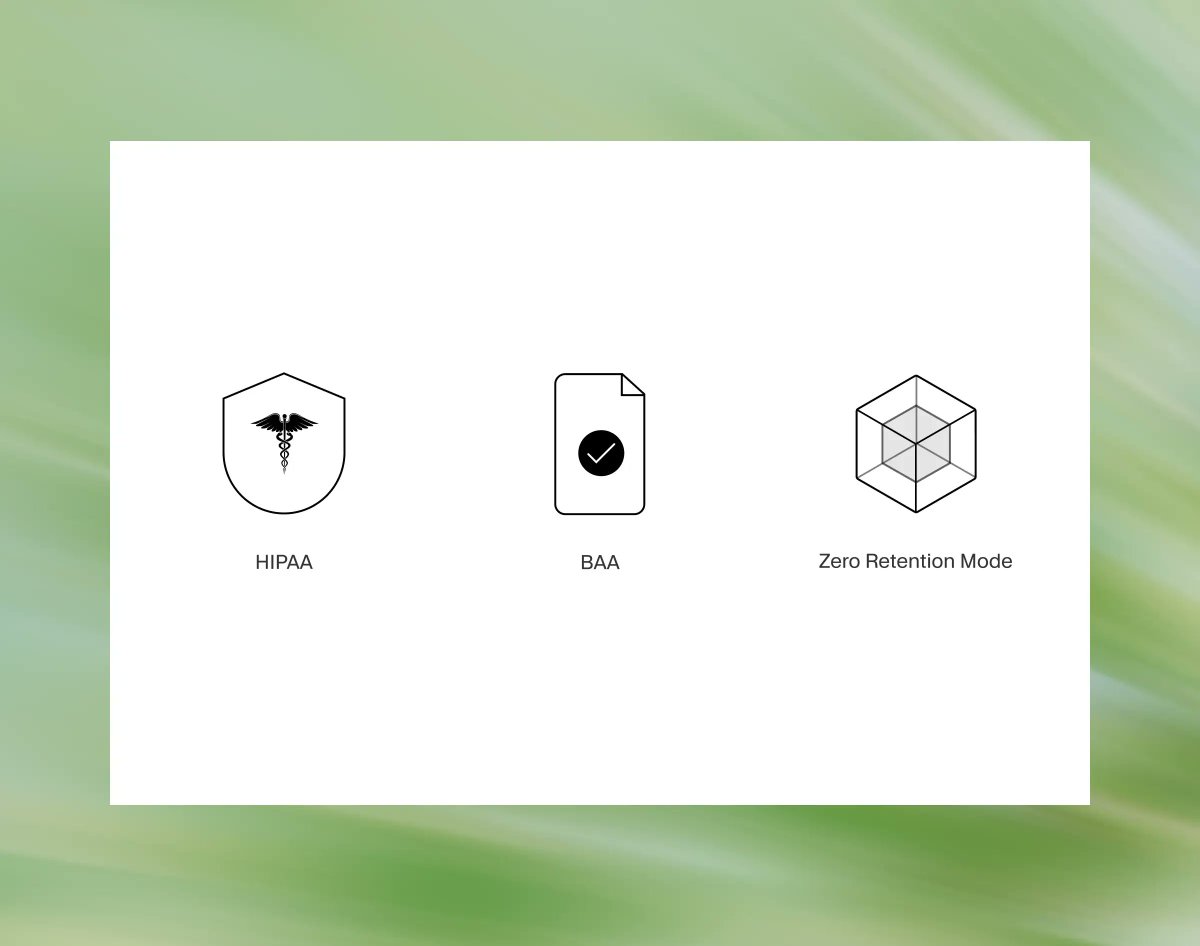 Scribe v2 Medical is HIPAA-eligible for enterprise customers with a BAA and Zero Retention Mode enab...
