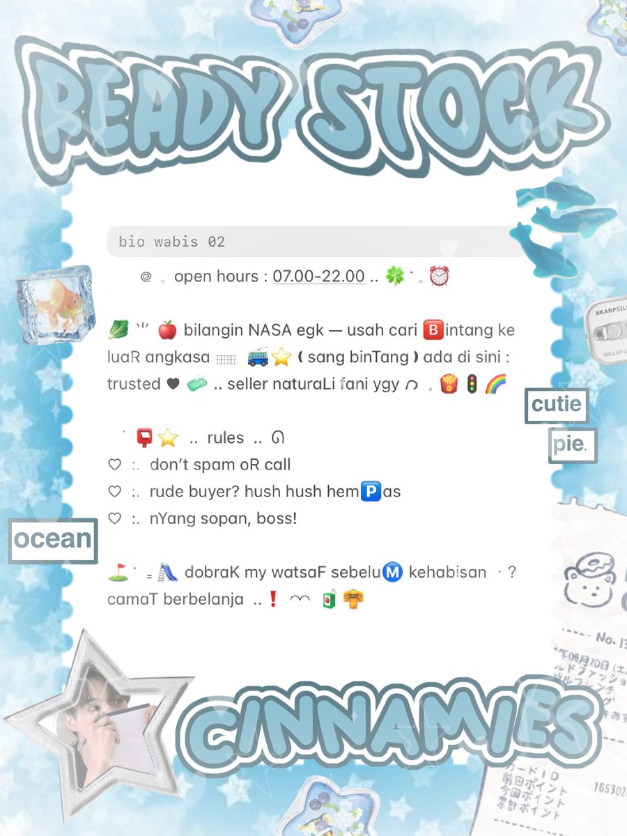 cinnyamies's tweet photo. ╭┈  ֹ   help repost? thankies, sweetie 🐳

{ II } ׁ ๑ 🪽.. haii, timan — timun ?! naka punya wording ready stock nih 𓏏𓏏 ִ ⊹  bio 3.500/each 𖢷 ׅ  ࣪  ⸝⸝ greetings, done pay, bio wabis 5.500/each💧🦴 yuk, ping chat:ie aku &amp;. take sekarang juga   𓈒˚ >___^ 

#bealanjaㅤ https://t.co/nBGvcA5L1C