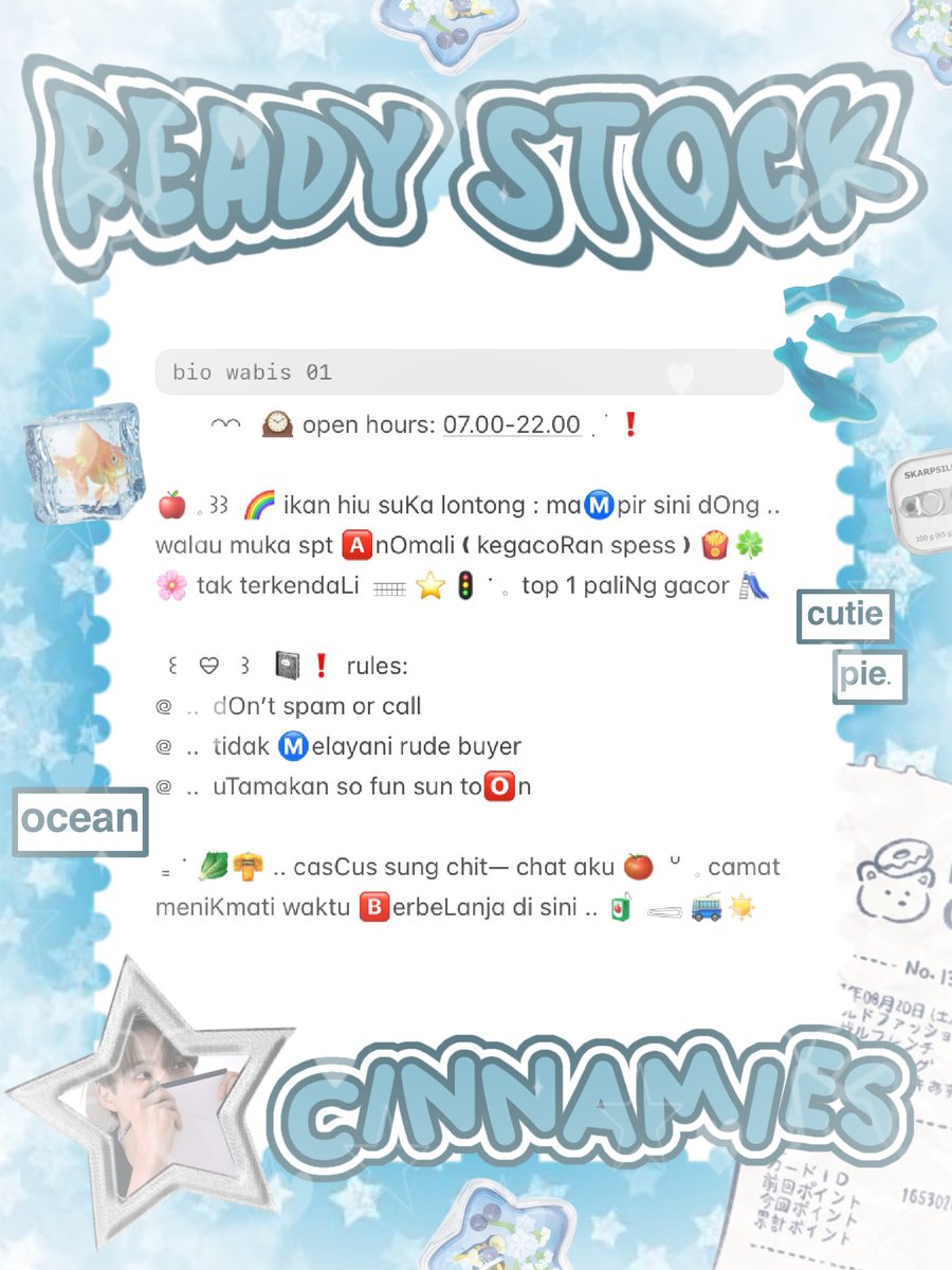 cinnyamies's tweet photo. ╭┈  ֹ   help repost? thankies, sweetie 🐳

{ II } ׁ ๑ 🪽.. haii, timan — timun ?! naka punya wording ready stock nih 𓏏𓏏 ִ ⊹  bio 3.500/each 𖢷 ׅ  ࣪  ⸝⸝ greetings, done pay, bio wabis 5.500/each💧🦴 yuk, ping chat:ie aku &amp;. take sekarang juga   𓈒˚ >___^ 

#bealanjaㅤ https://t.co/nBGvcA5L1C