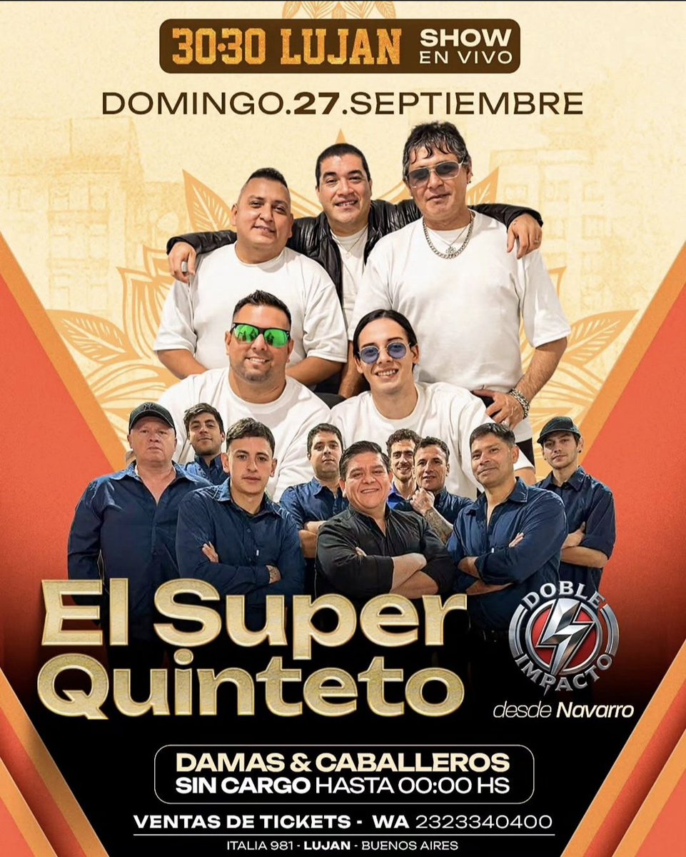 elsuperquinteto's tweet photo. Este Domingo 27 De Septiembre Llega El Super Quinteto a @3030lujan Te Lo Vas a Perder?? #lujan #viral #tendencia #fyp #superquinteto https://t.co/bryjR2uYz0